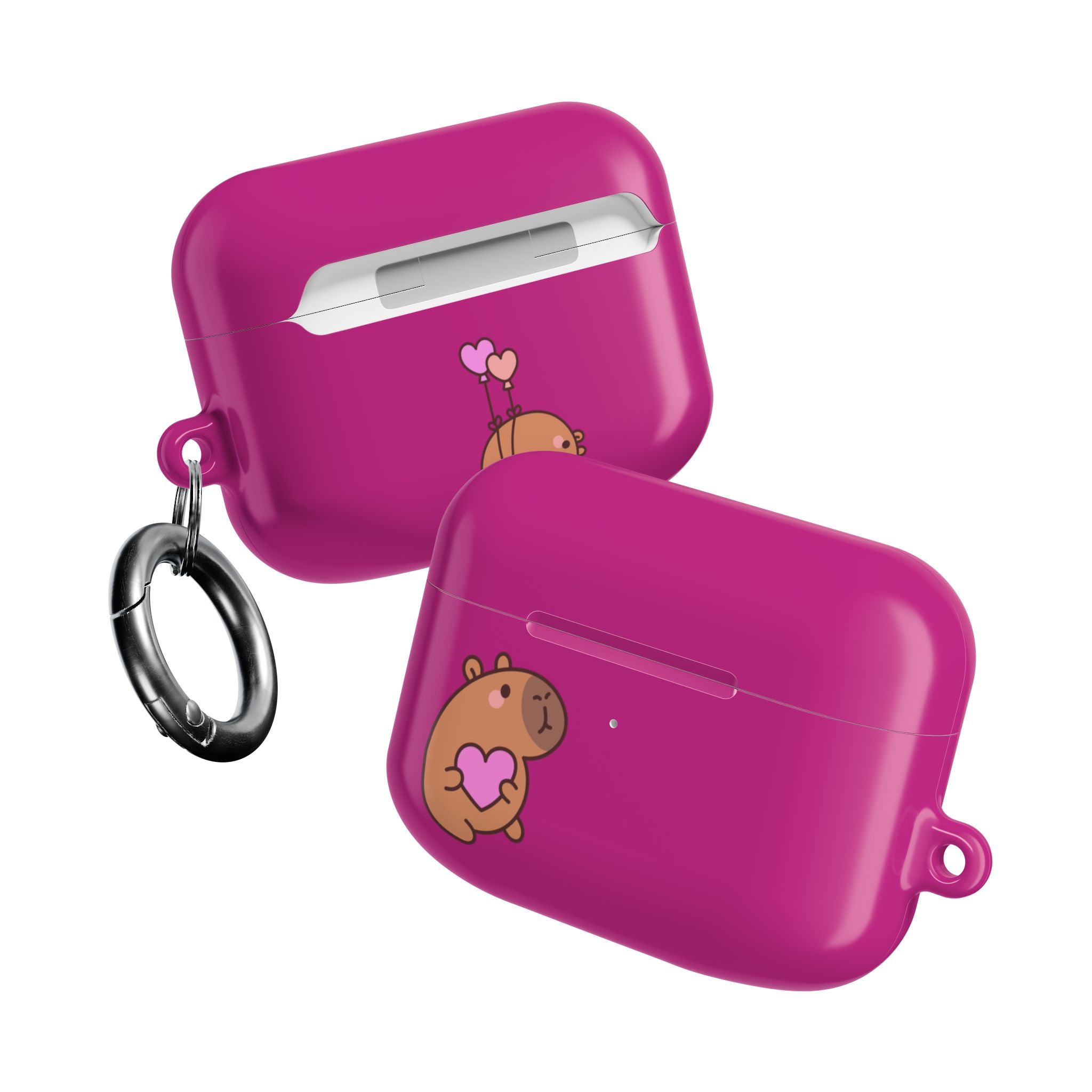 Pink Cute Capybara Heart AirPods Case