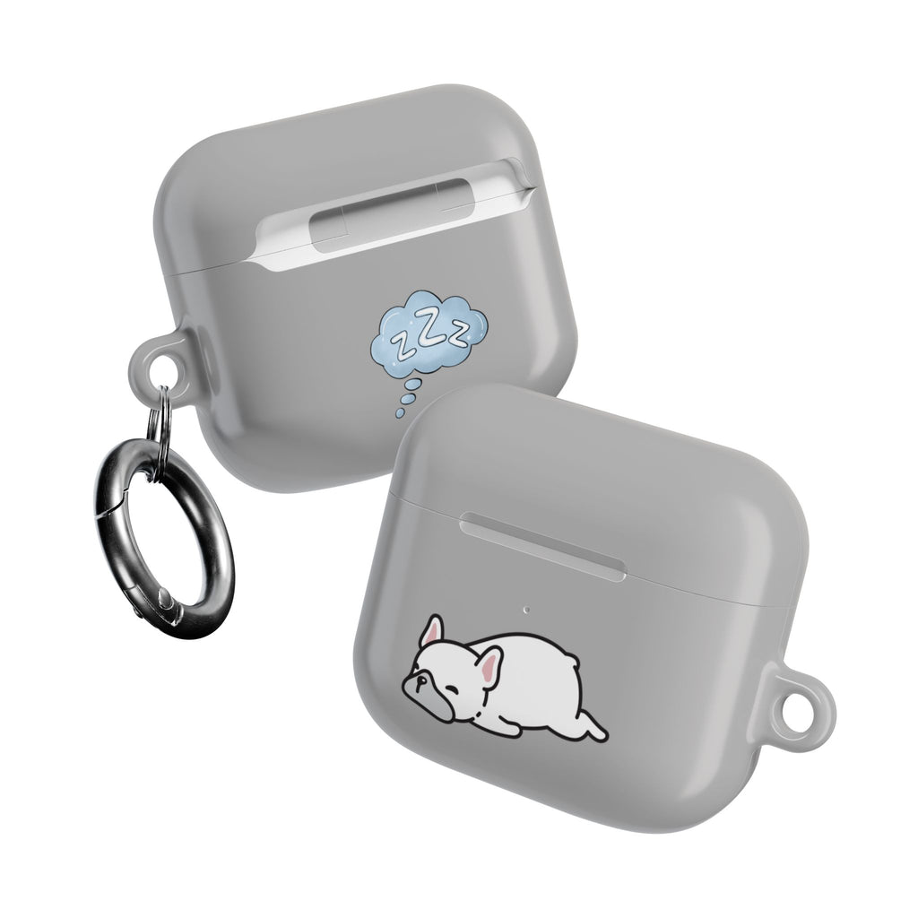 Grey AirPods Case with a Snoozing Bulldog