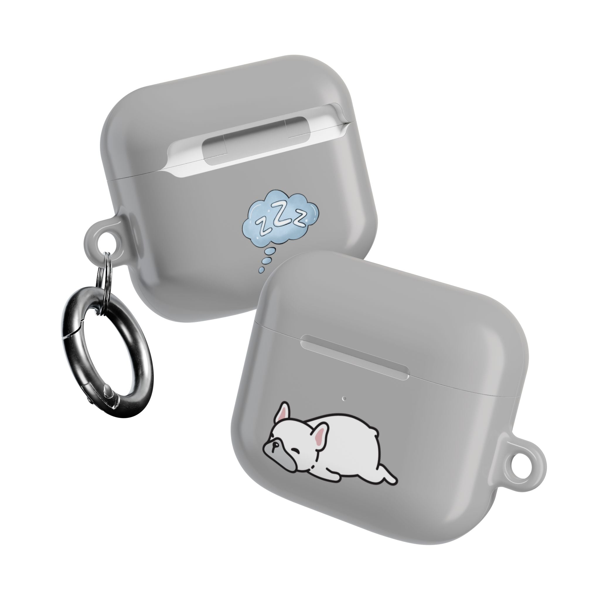 Grey AirPods Case with a Snoozing Bulldog