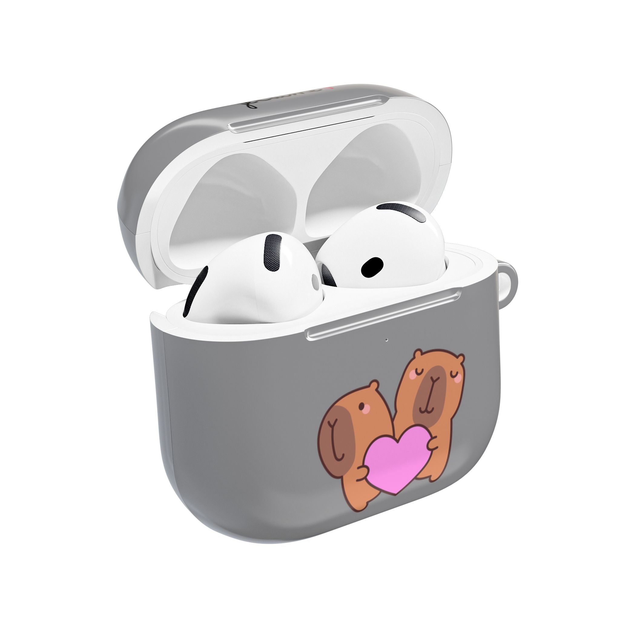 AirPods Case - Cute 'Je t'aime' Capybaras & Pink Heart / "Love Is Love"