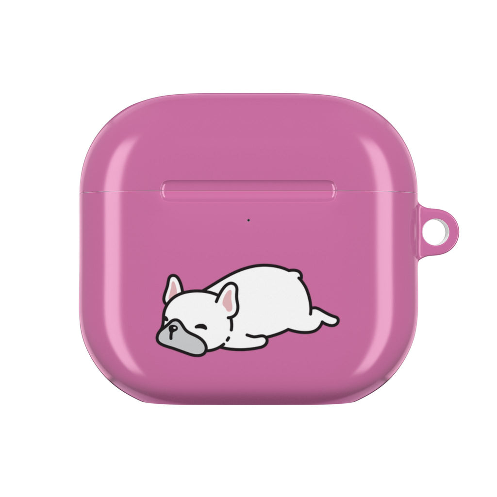 Pink AirPods Case with a Snoozing Bulldog