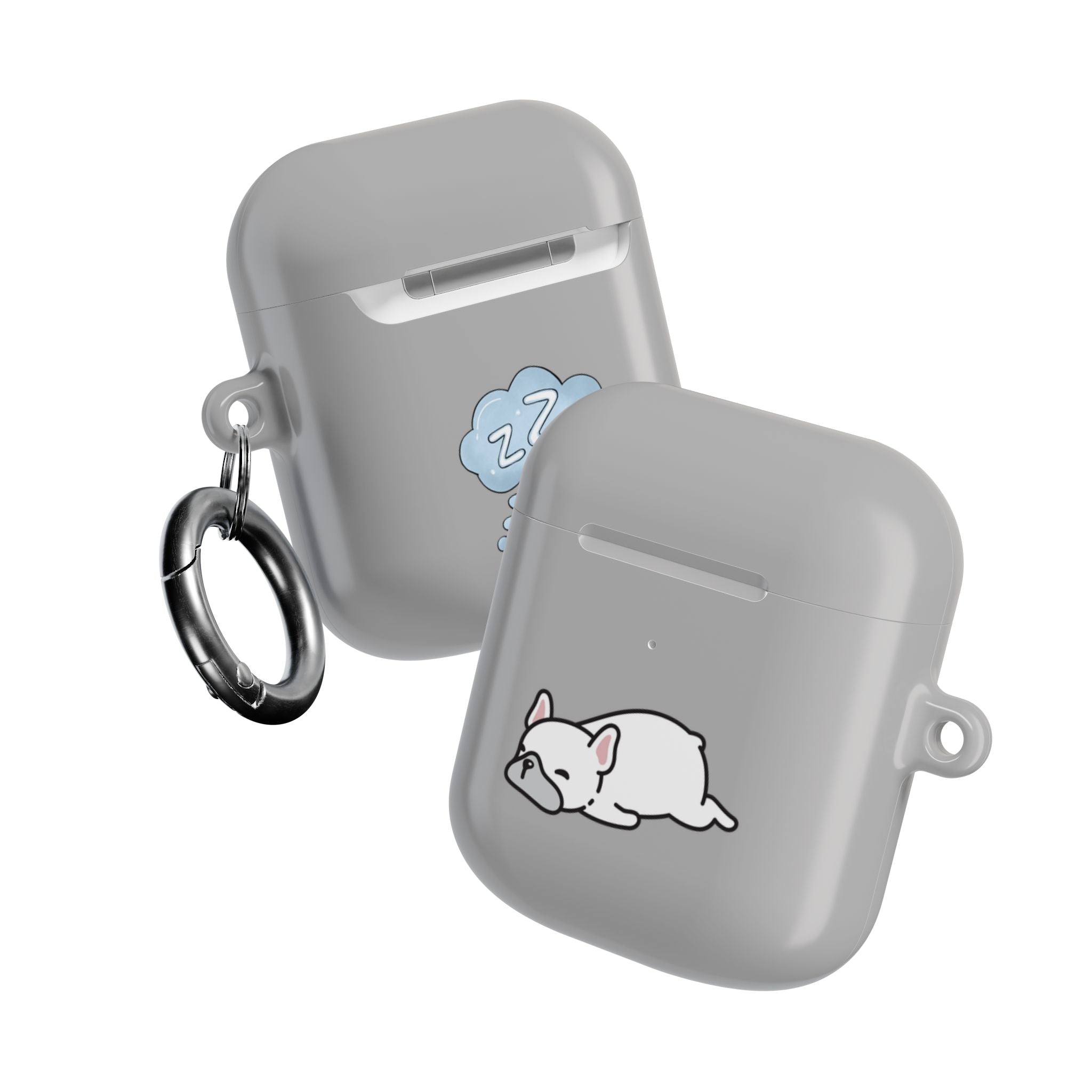 Grey AirPods Case with a Snoozing Bulldog