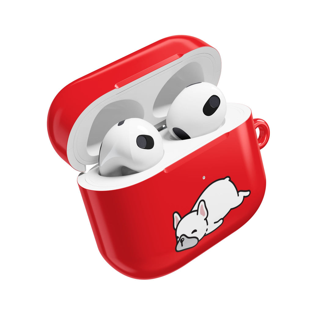 Red AirPods Case with a Snoozing Bulldog