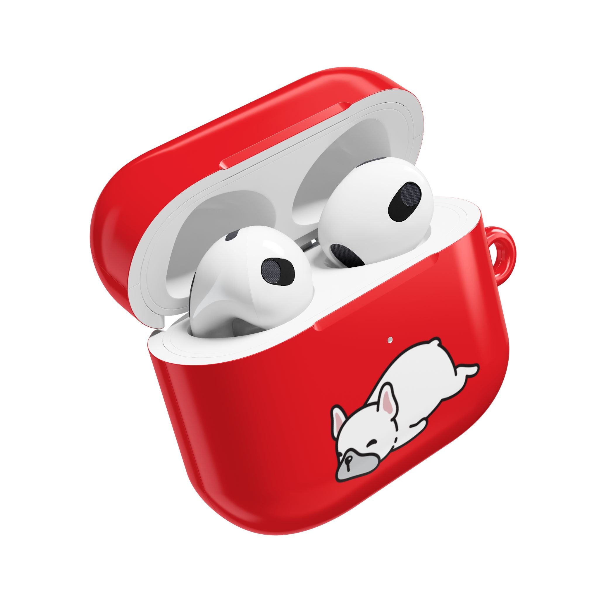 Red AirPods Case with a Snoozing Bulldog