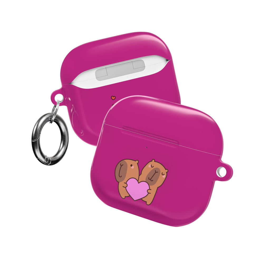 Cute Valentines Love Capybaras & Heart Envelope Protective AirPods Case