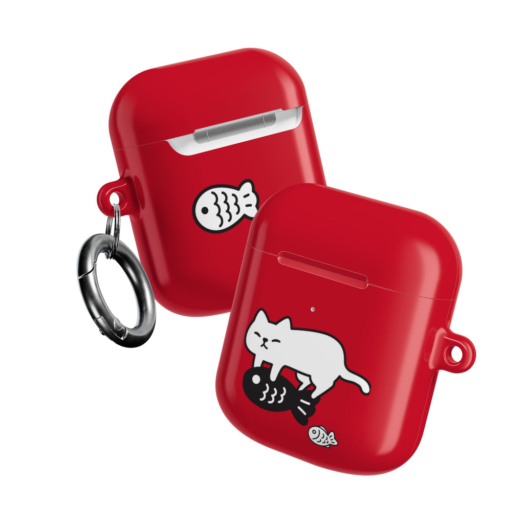 Cat Fighting Fish Red AirPod or AirPod Pro Case