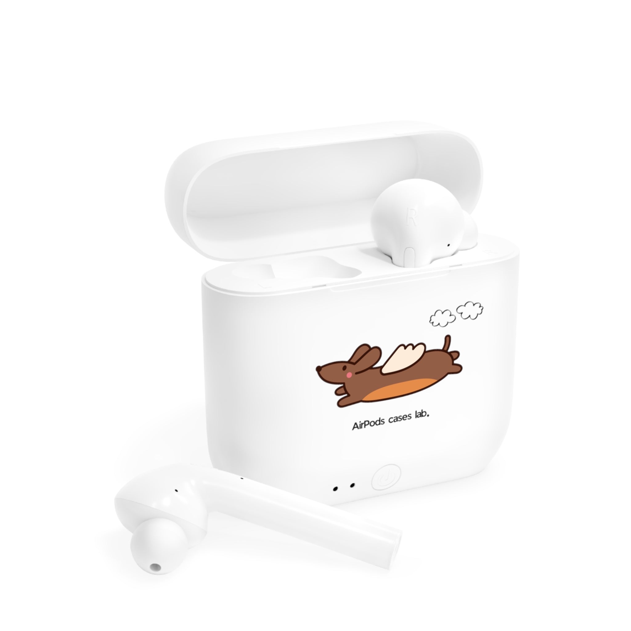 Dachshund Flying White Earbuds