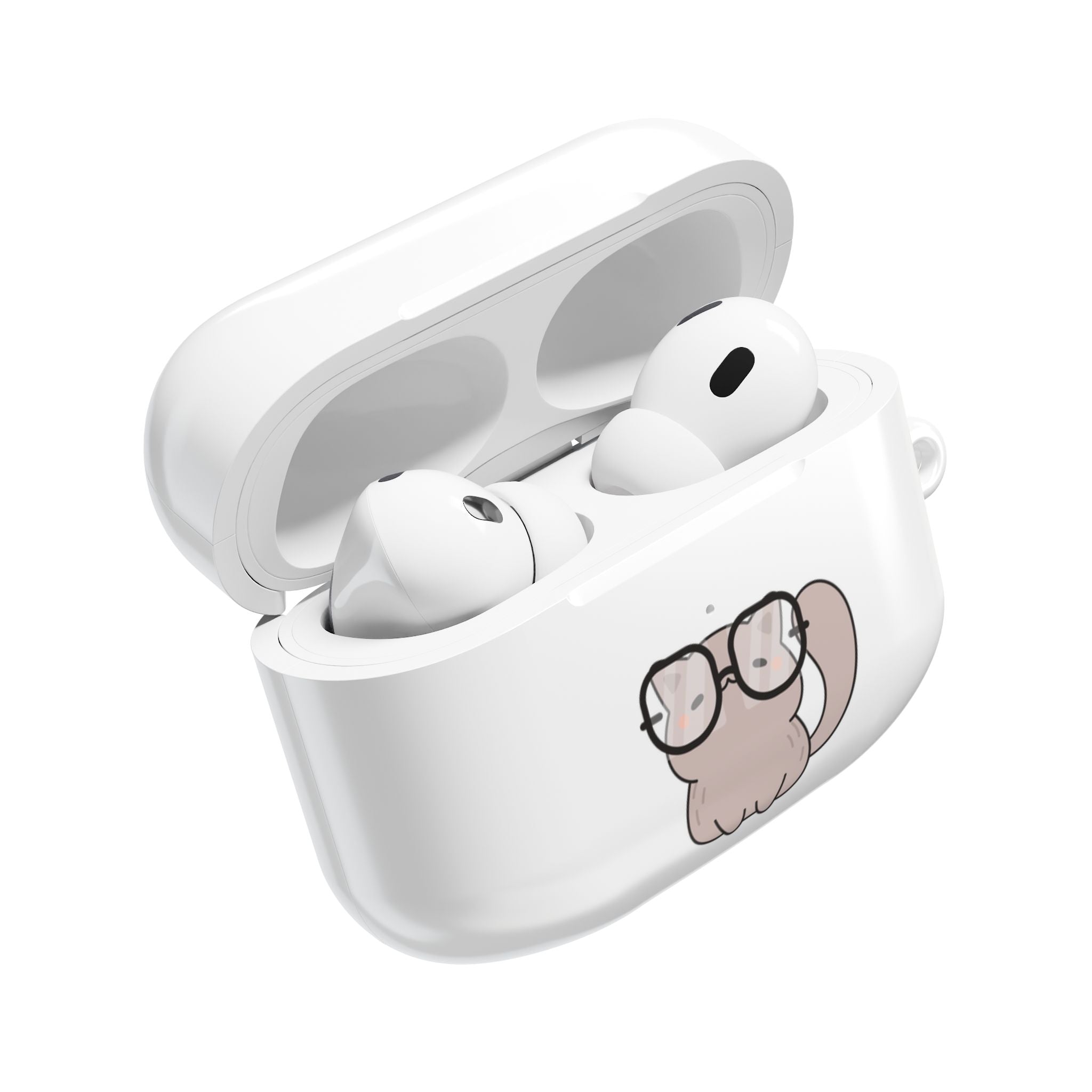 Cute Cat & Fish AirPod Case - Protective Cover with Nerdy Glasses Cat Design