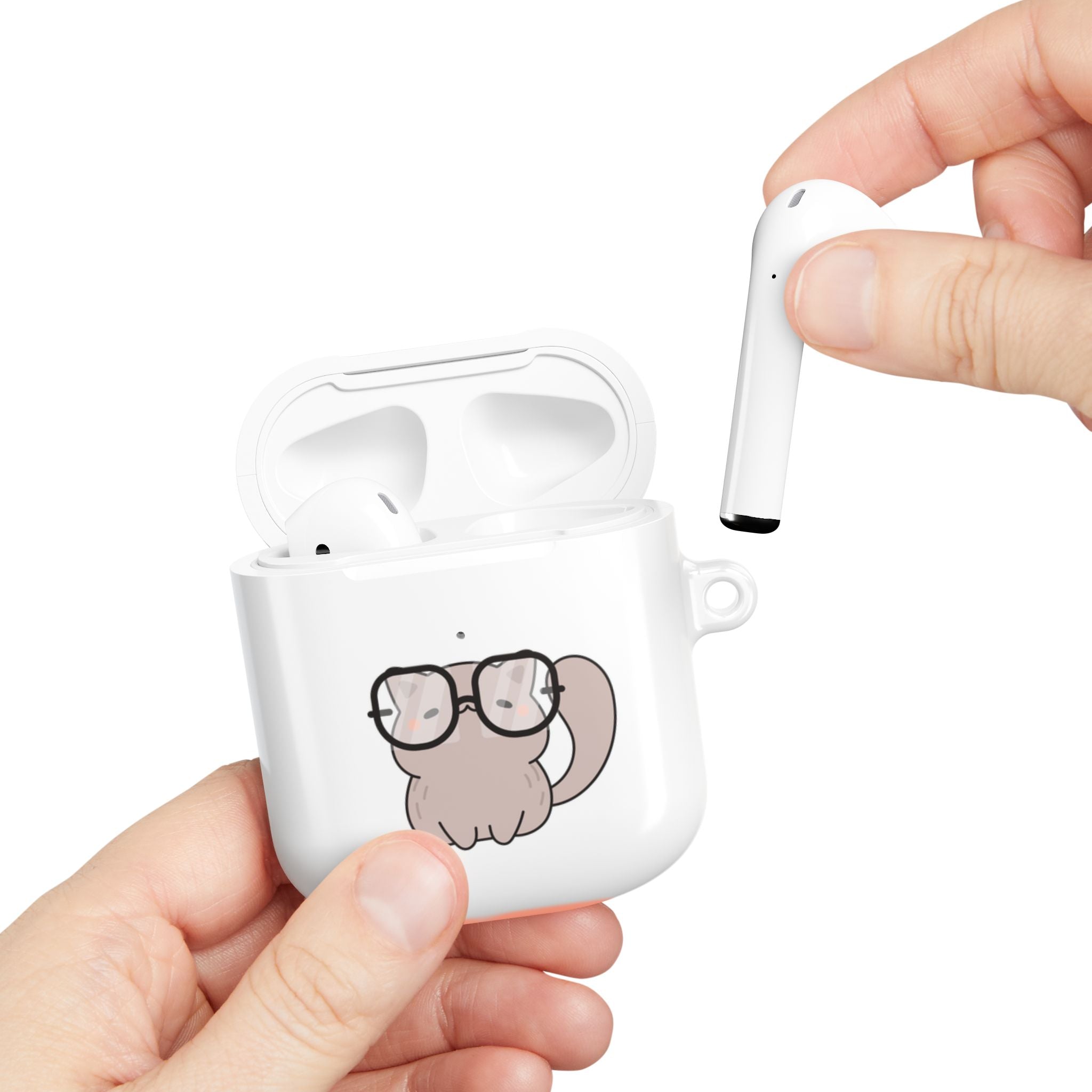 Cute Cat & Fish AirPod Case - Protective Cover with Nerdy Glasses Cat Design