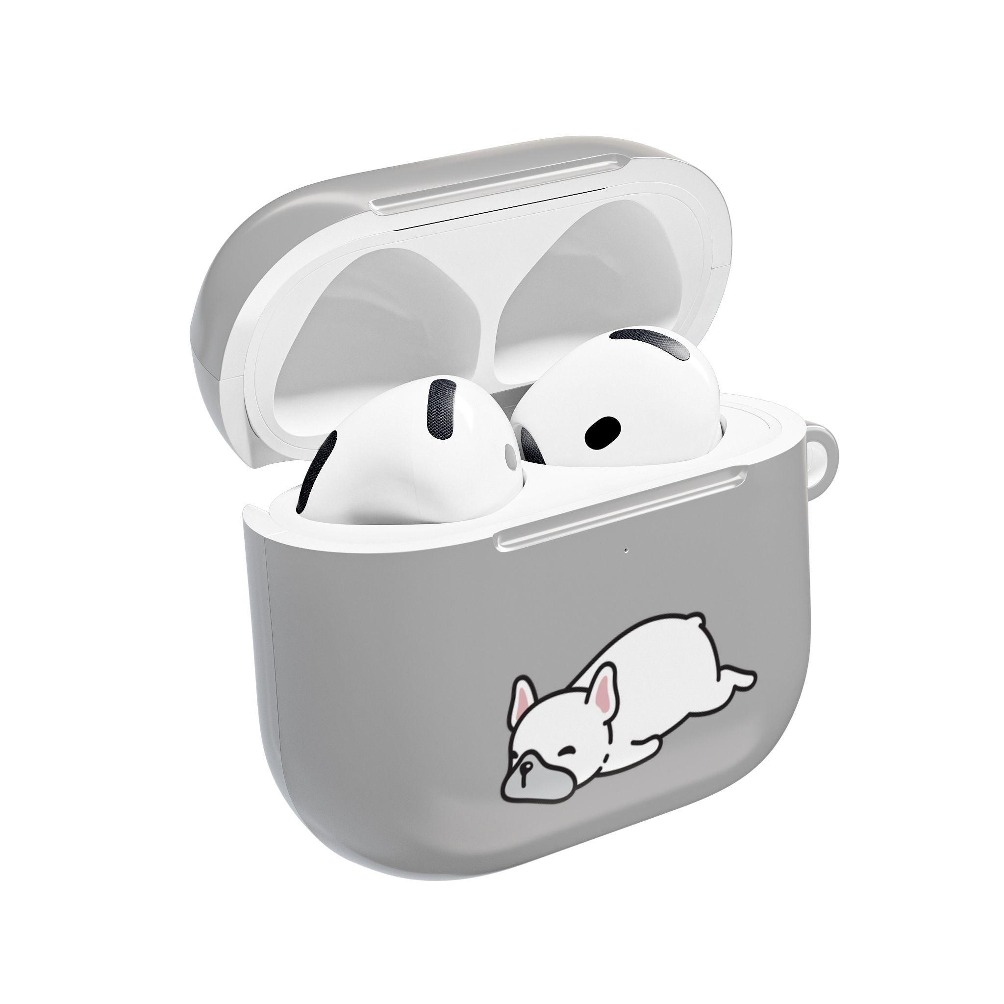 Grey AirPods Case with a Snoozing Bulldog