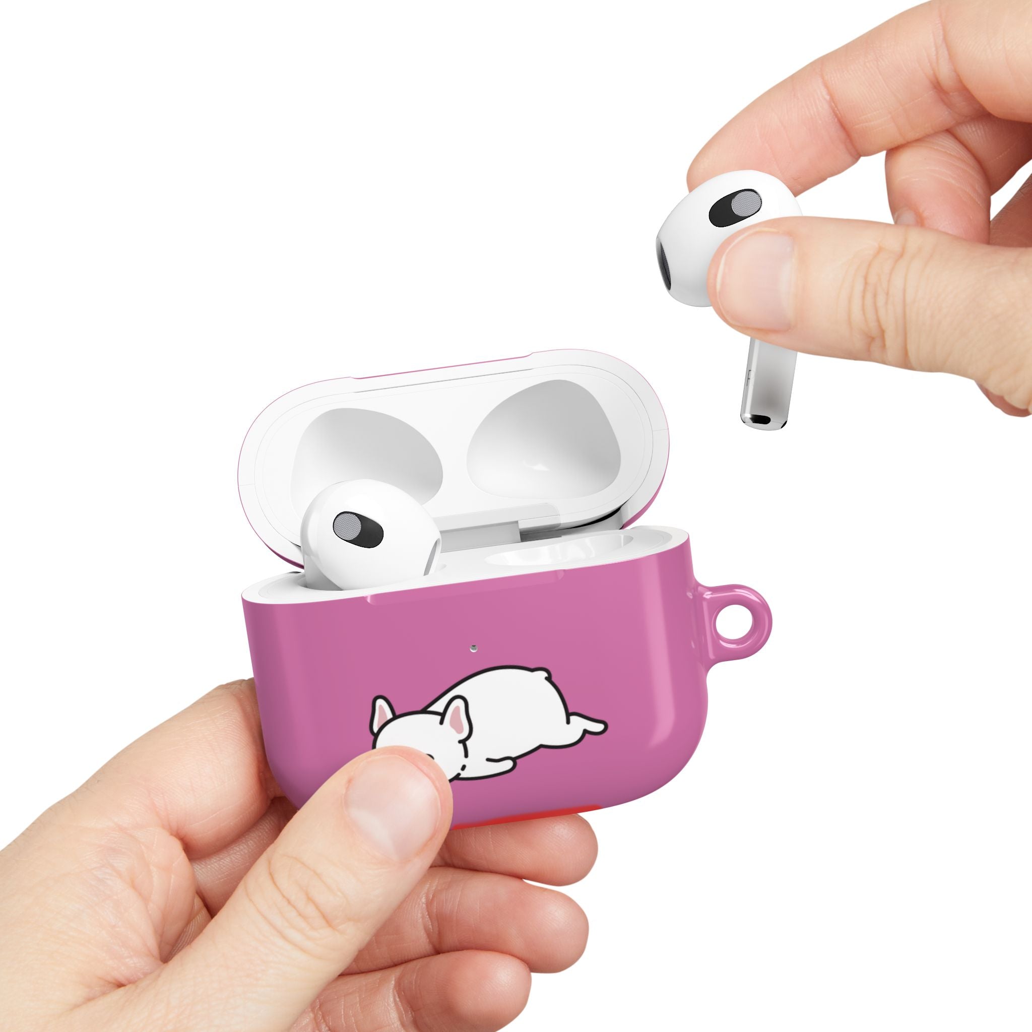 Pink AirPods Case with a Snoozing Bulldog
