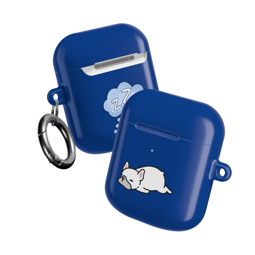 Blue AirPods Case with a Snoozing Bulldog