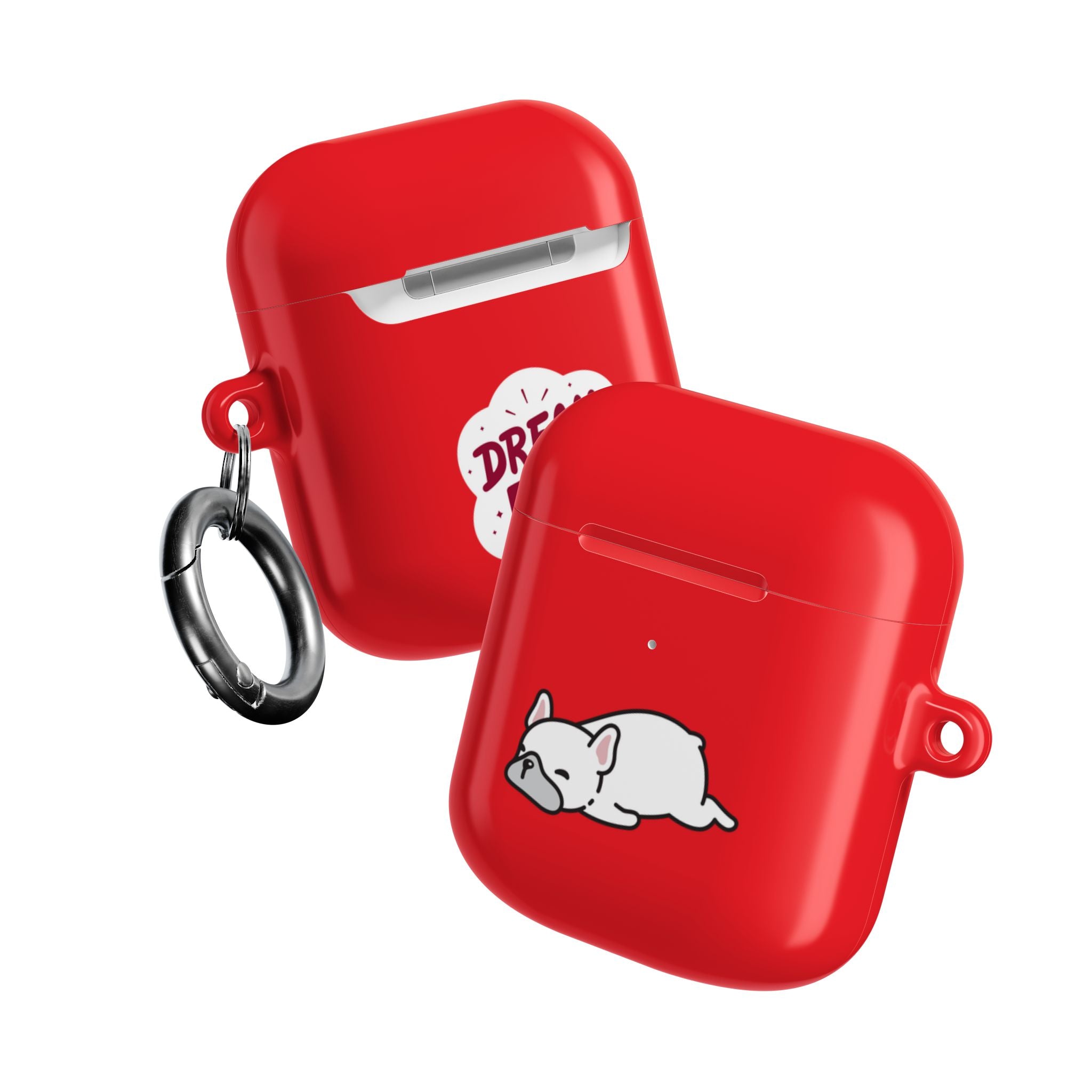 Red AirPods Case with a Snoozing Bulldog
