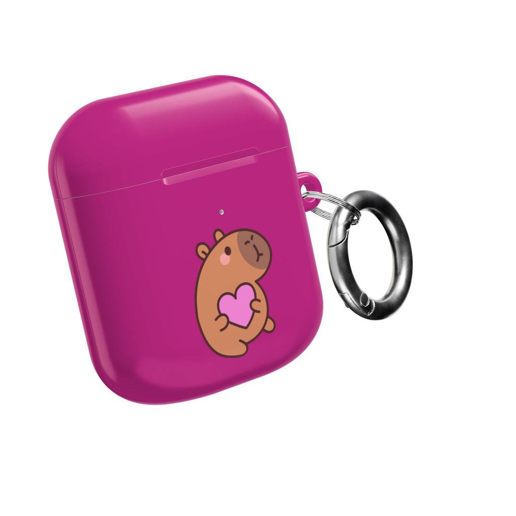 Pink Cute Capybara Heart AirPods Case