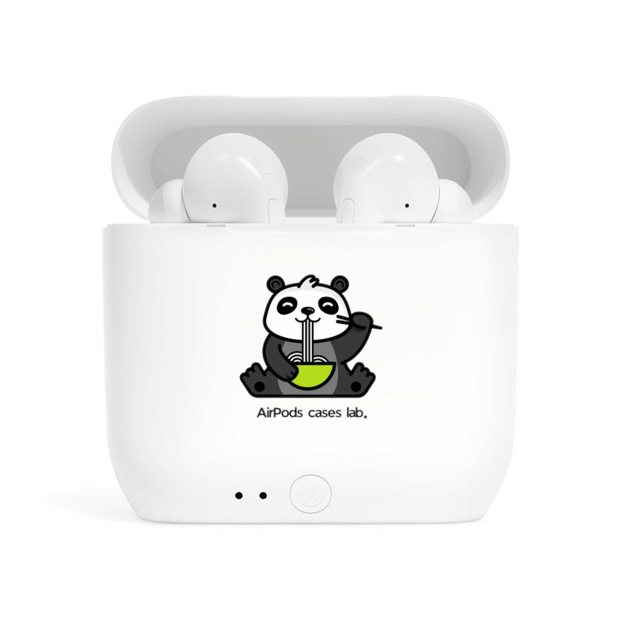 Panda Eating Ramen White Earbuds