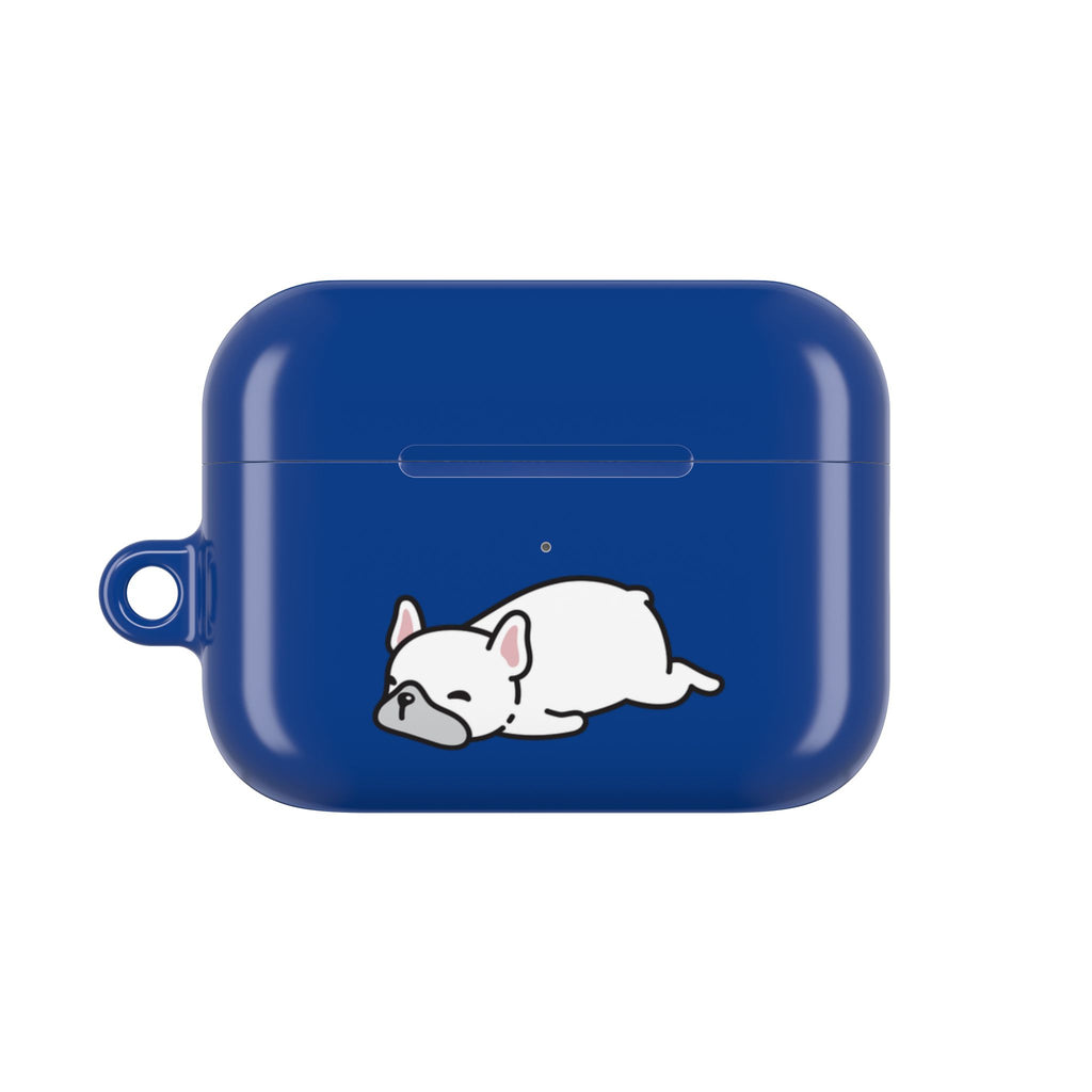 Blue AirPods Case with a Snoozing Bulldog