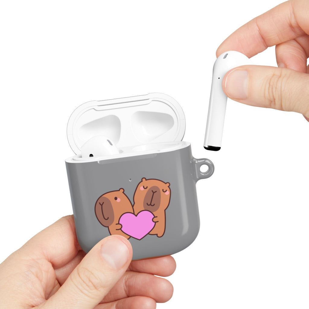 AirPods Case - Cute 'Je t'aime' Capybaras & Pink Heart / "Love Is Love"