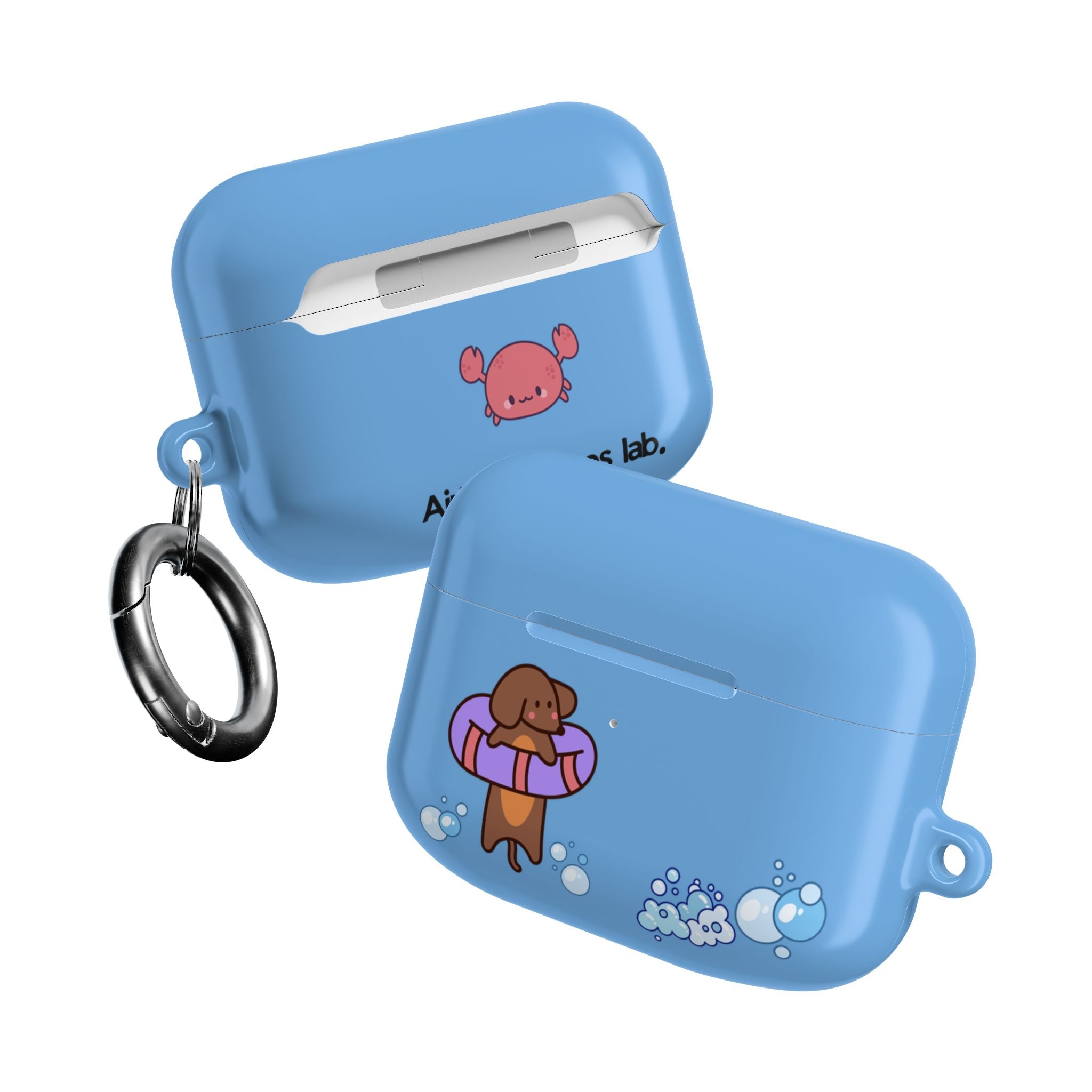 Cute Dachshund Dog & Crab Summer AirPod Case - Blue Beach Swim Float Design