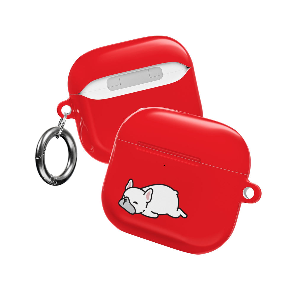Red AirPods Case with a Snoozing Bulldog