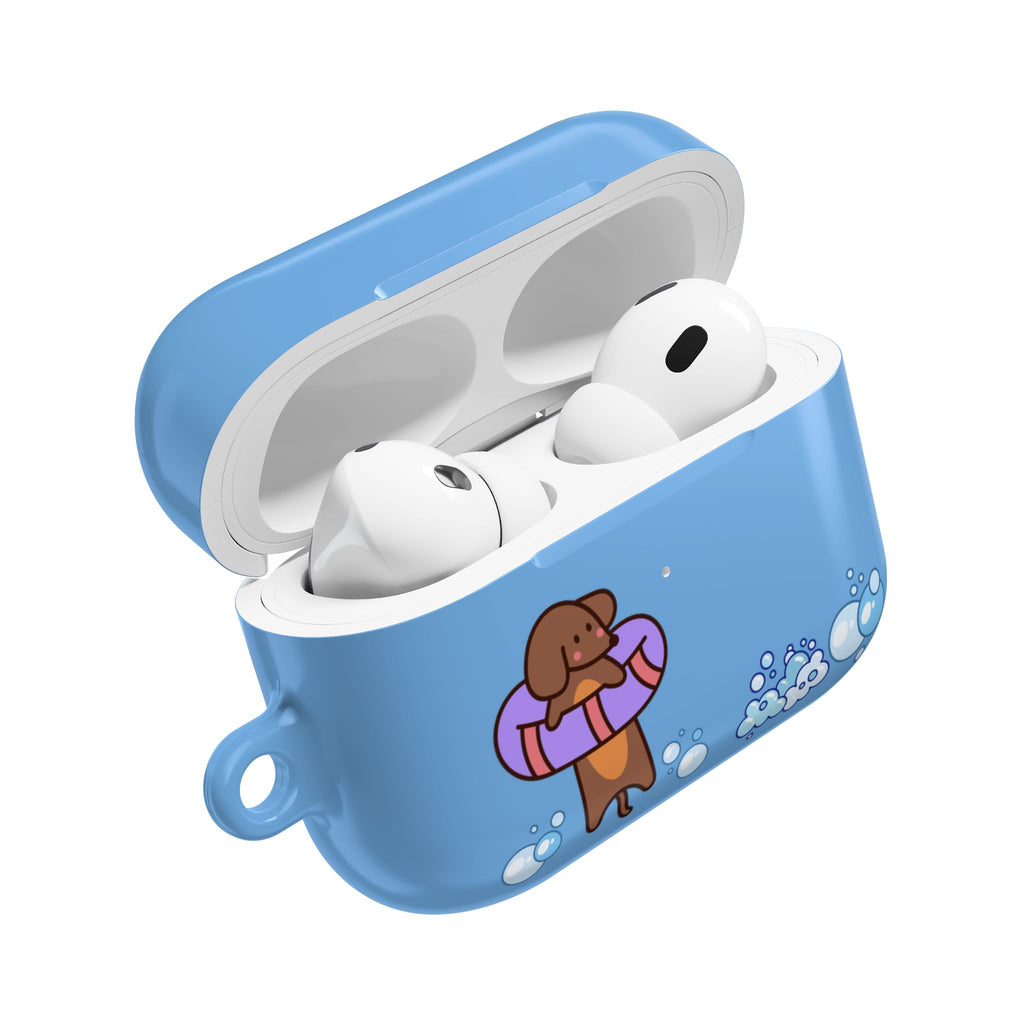 Cute Dachshund Dog & Crab Summer AirPod Case - Blue Beach Swim Float Design