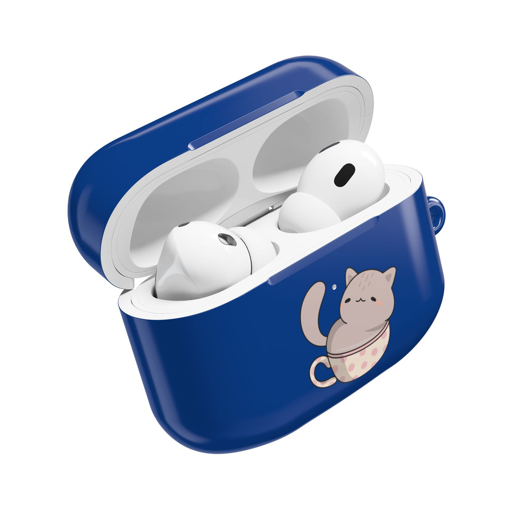 Cat in Teacup AirPods Case - Navy Protective Case