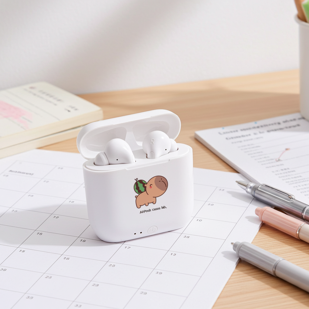 Capybara and Watermelon White Earbudd