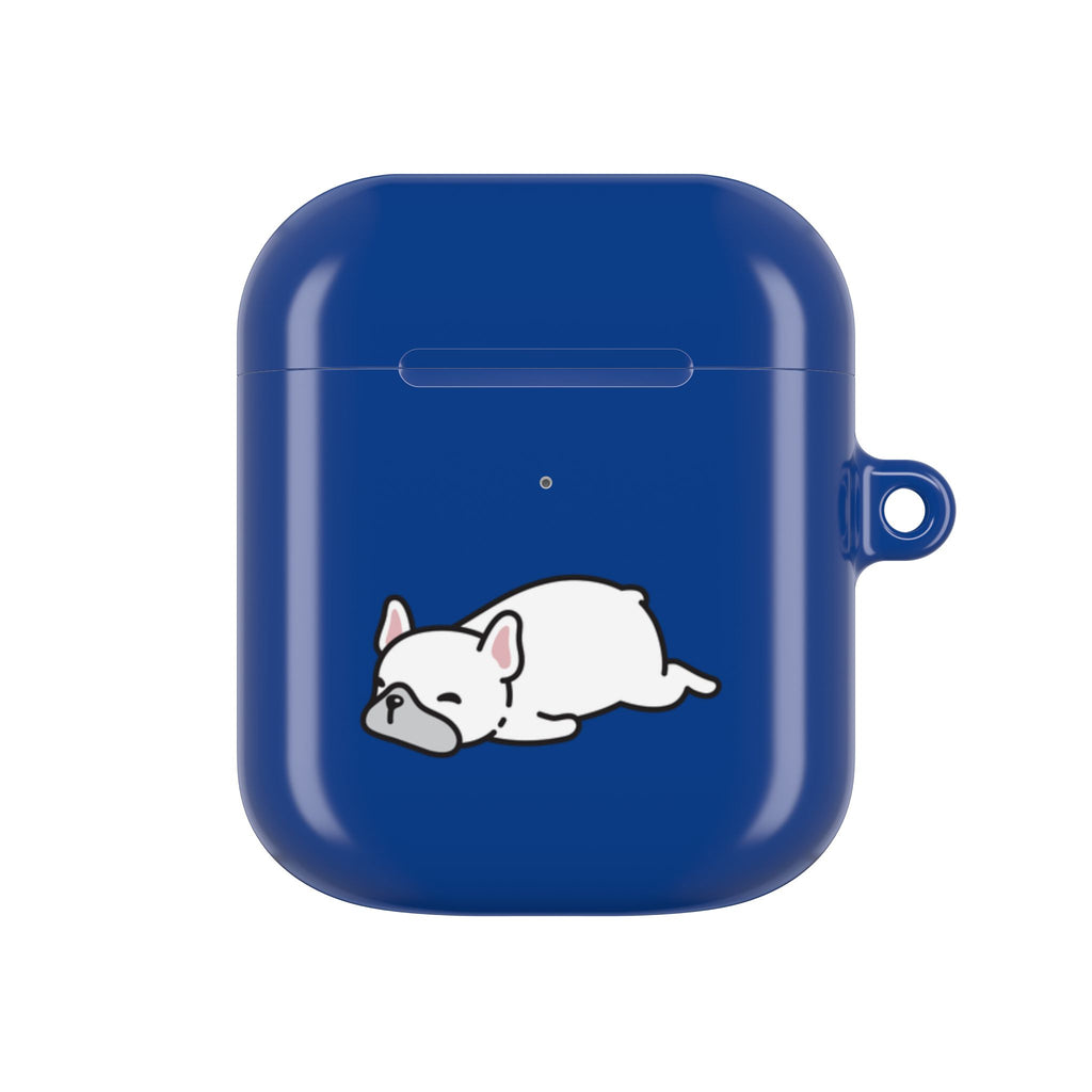 Blue AirPods Case with a Snoozing Bulldog
