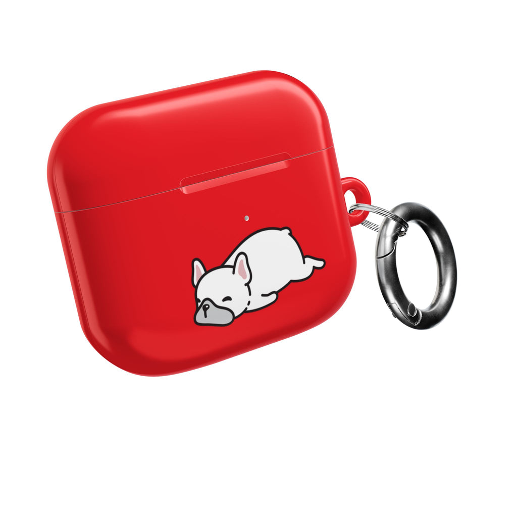 Red AirPods Case with a Snoozing Bulldog