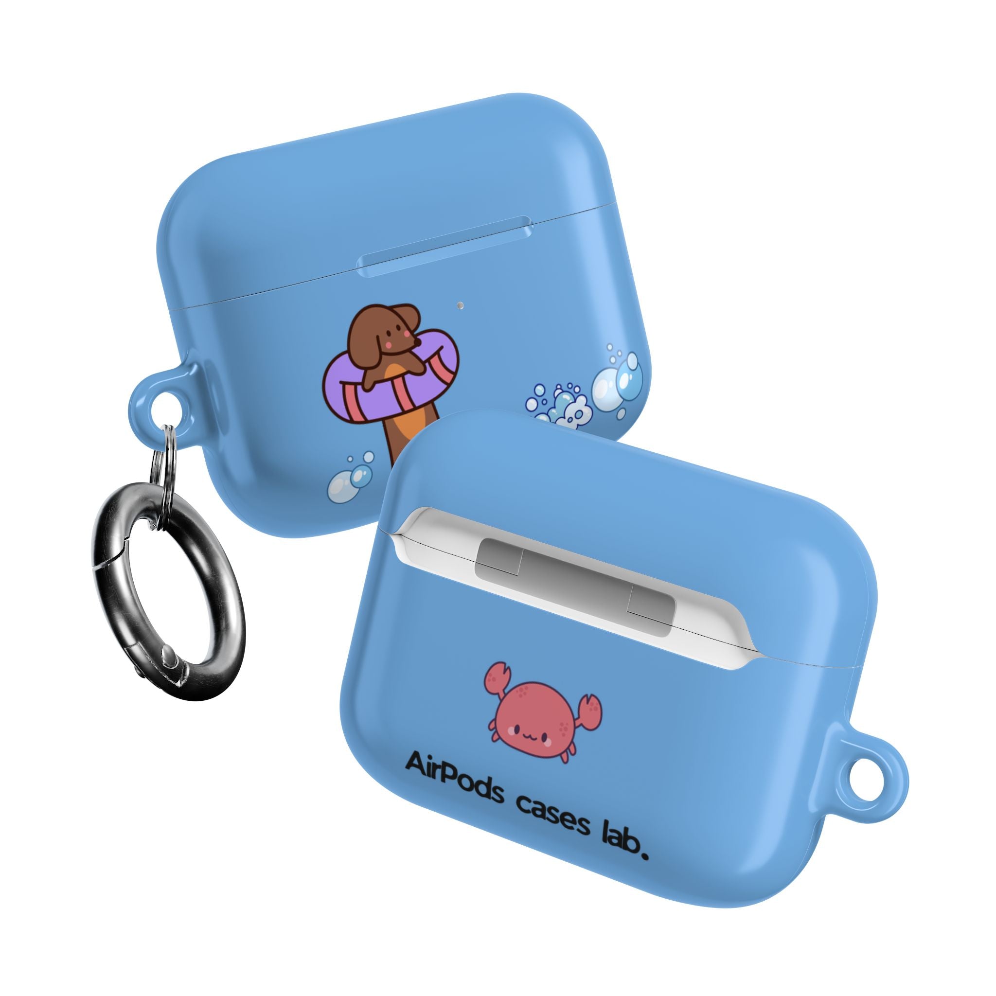 Cute Dachshund Dog & Crab Summer AirPod Case - Blue Beach Swim Float Design