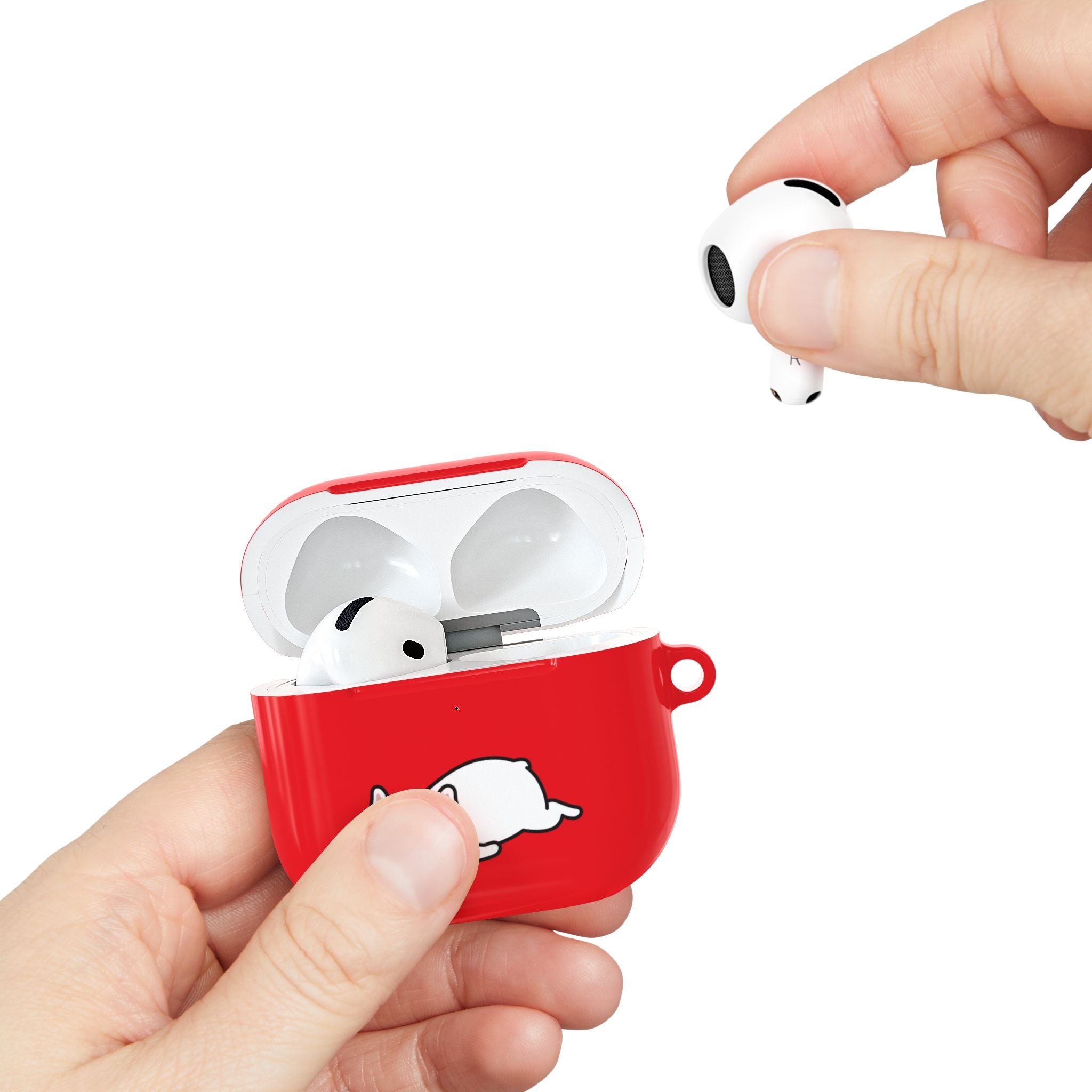 Red AirPods Case with a Snoozing Bulldog