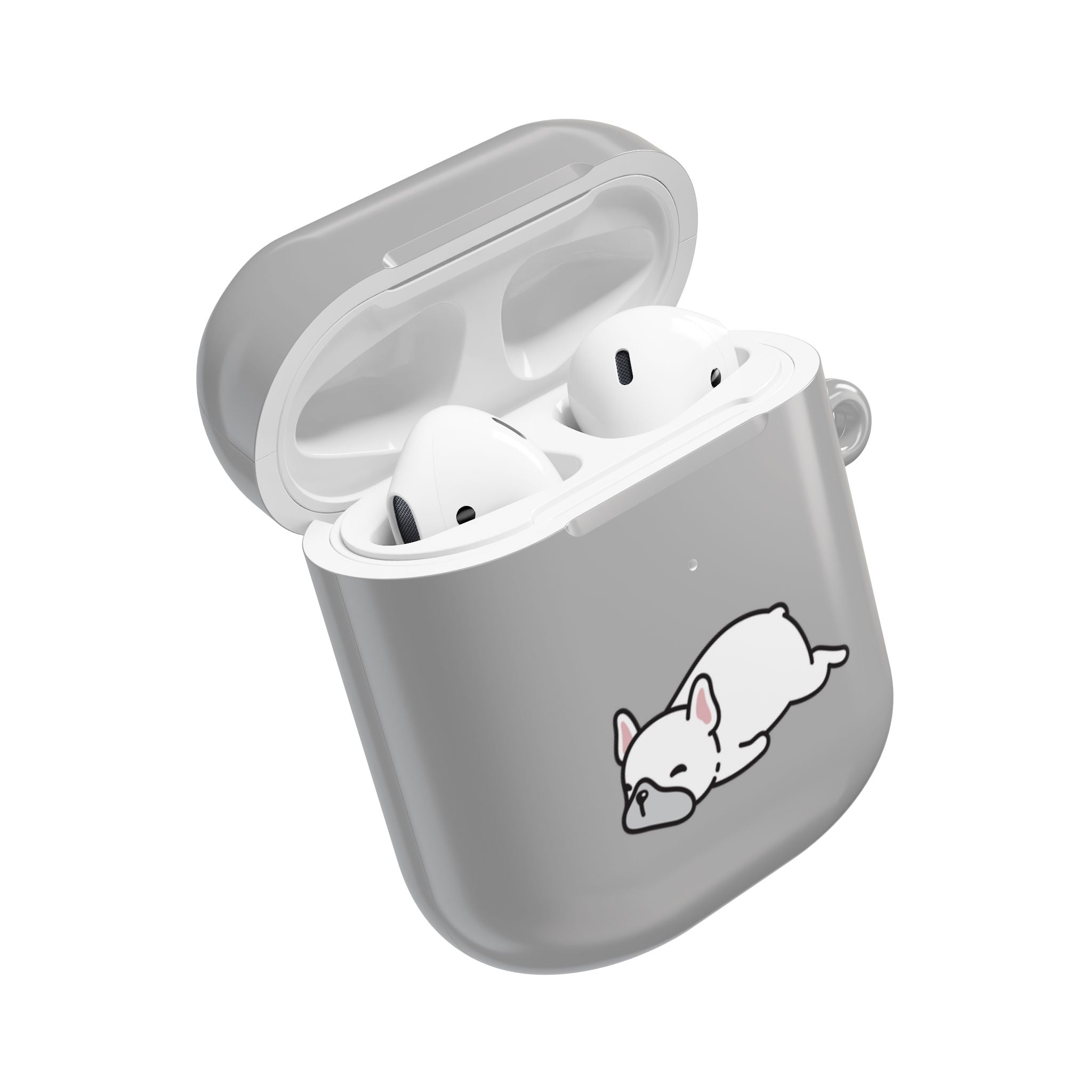Grey AirPods Case with a Snoozing Bulldog