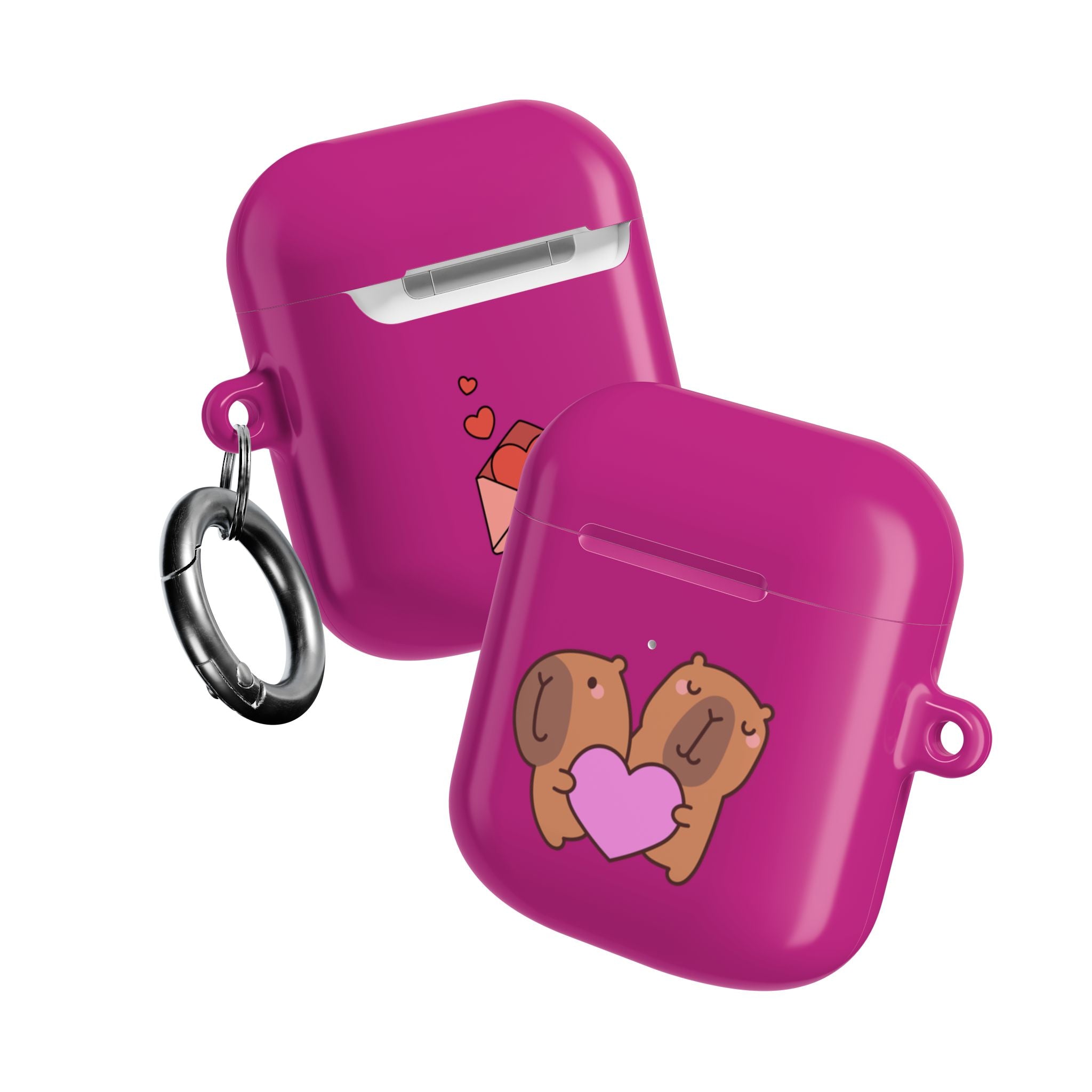 Cute Valentines Love Capybaras & Heart Envelope Protective AirPods Case