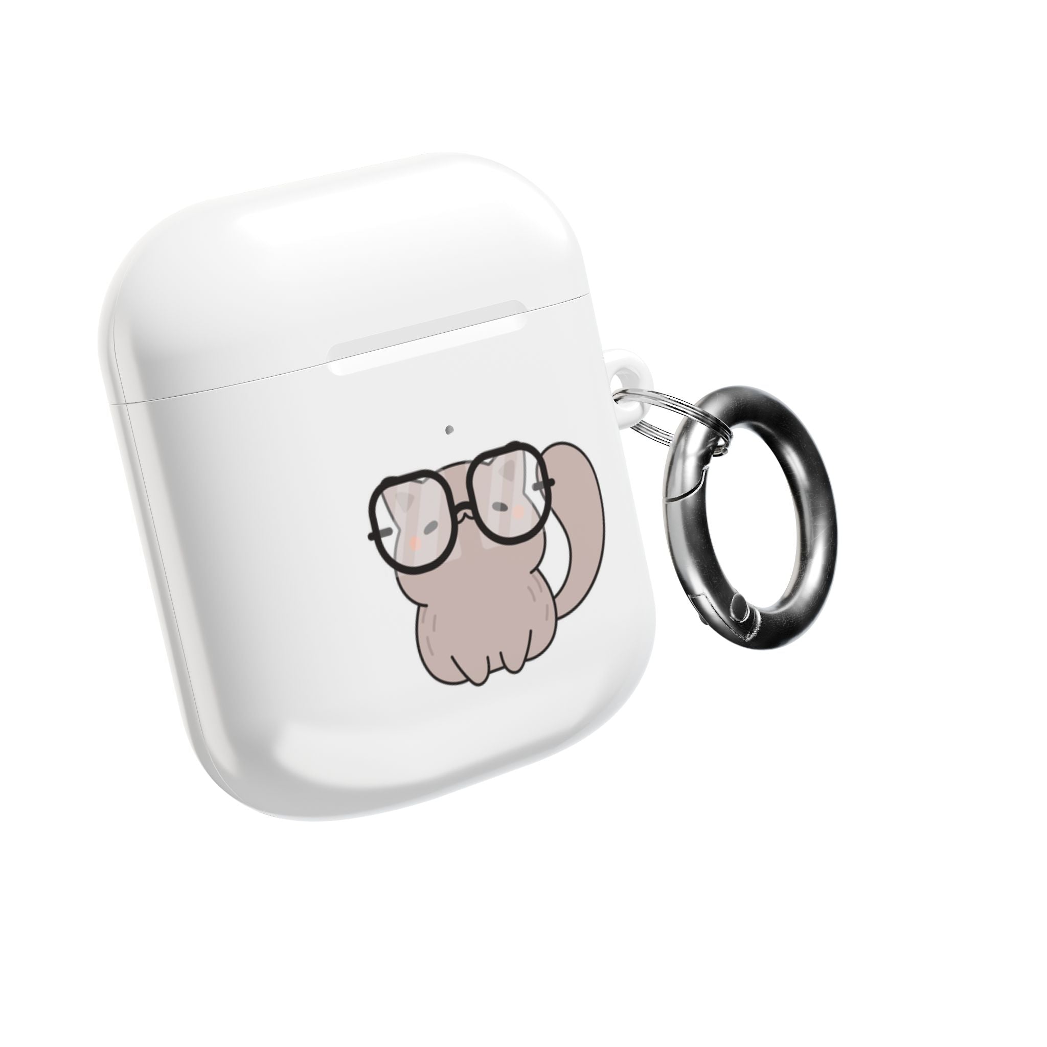Cute Cat & Fish AirPod Case - Protective Cover with Nerdy Glasses Cat Design