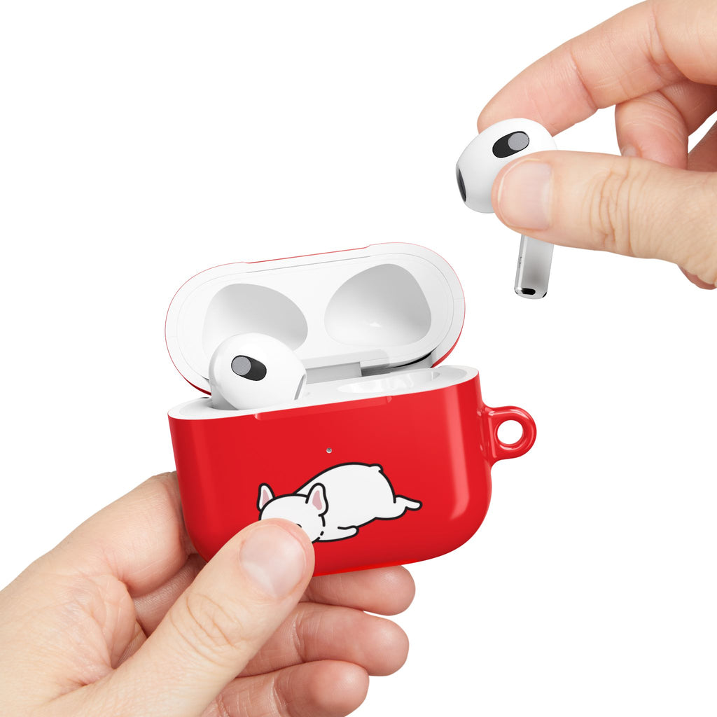 Red AirPods Case with a Snoozing Bulldog