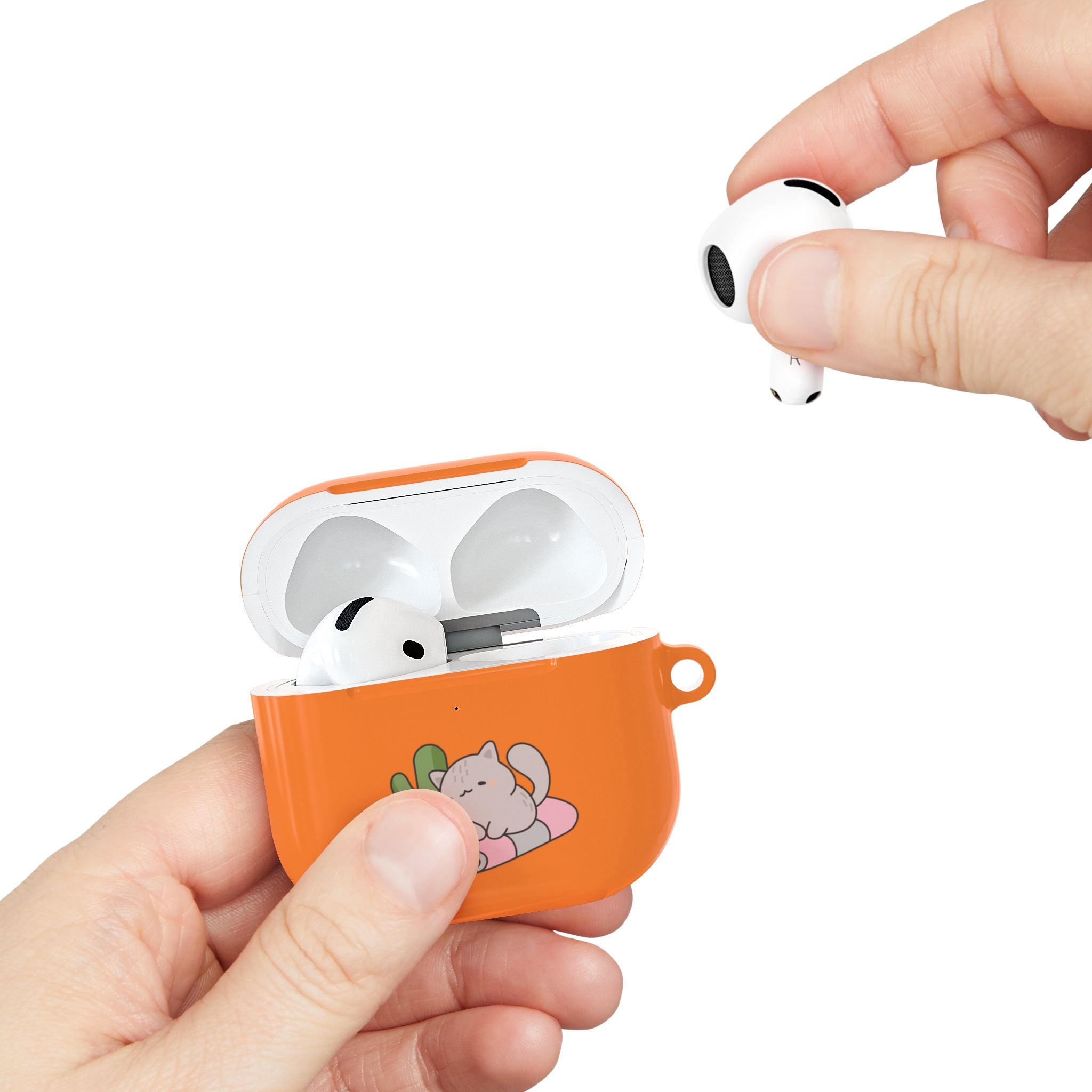 Cute Cat & Fish AirPod Case - Orange Protective Earbud Cover
