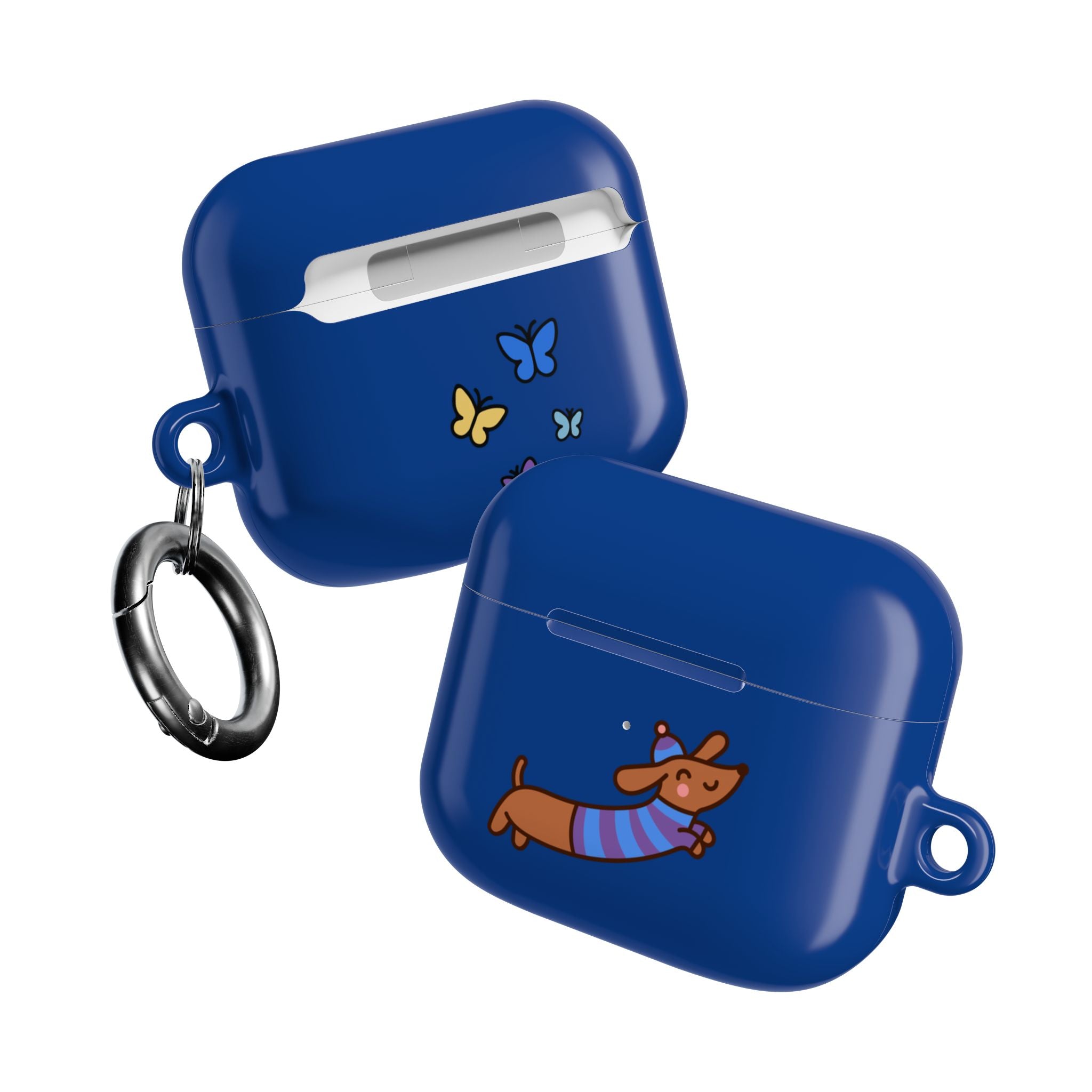 Dachshund & Butterflies Blue Protective AirPods Case