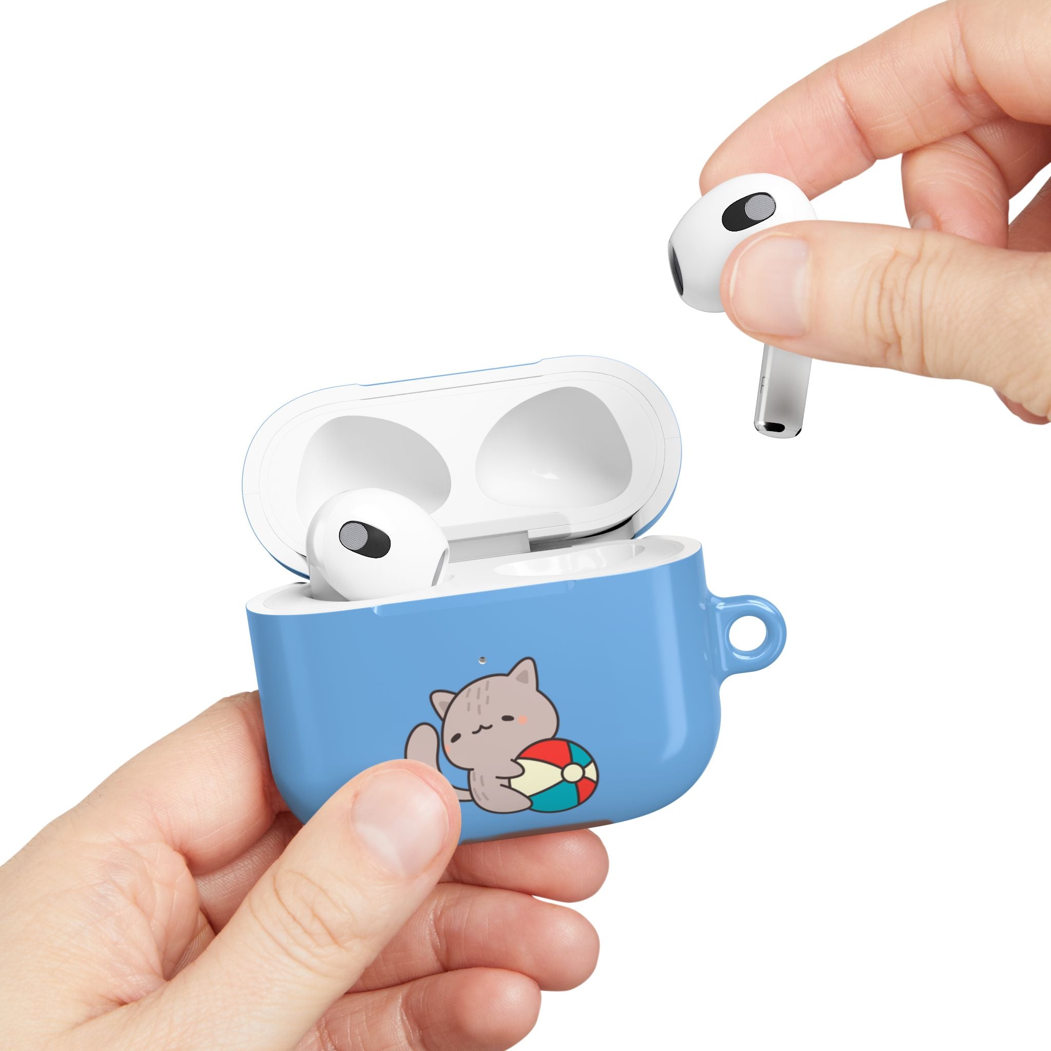Cute Cat Beach AirPod Case with Beach Ball & Umbrella