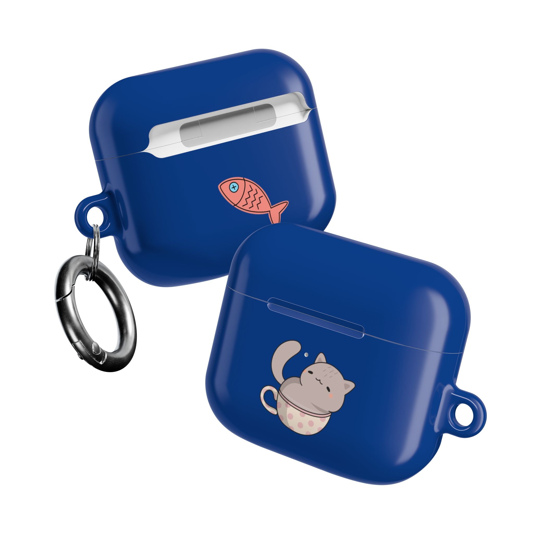 Cat in Teacup AirPods Case - Navy Protective Case