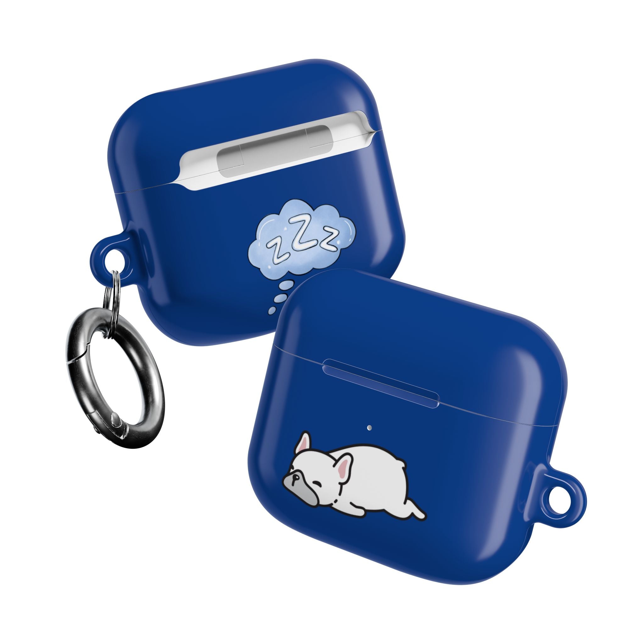 Blue AirPods Case with a Snoozing Bulldog
