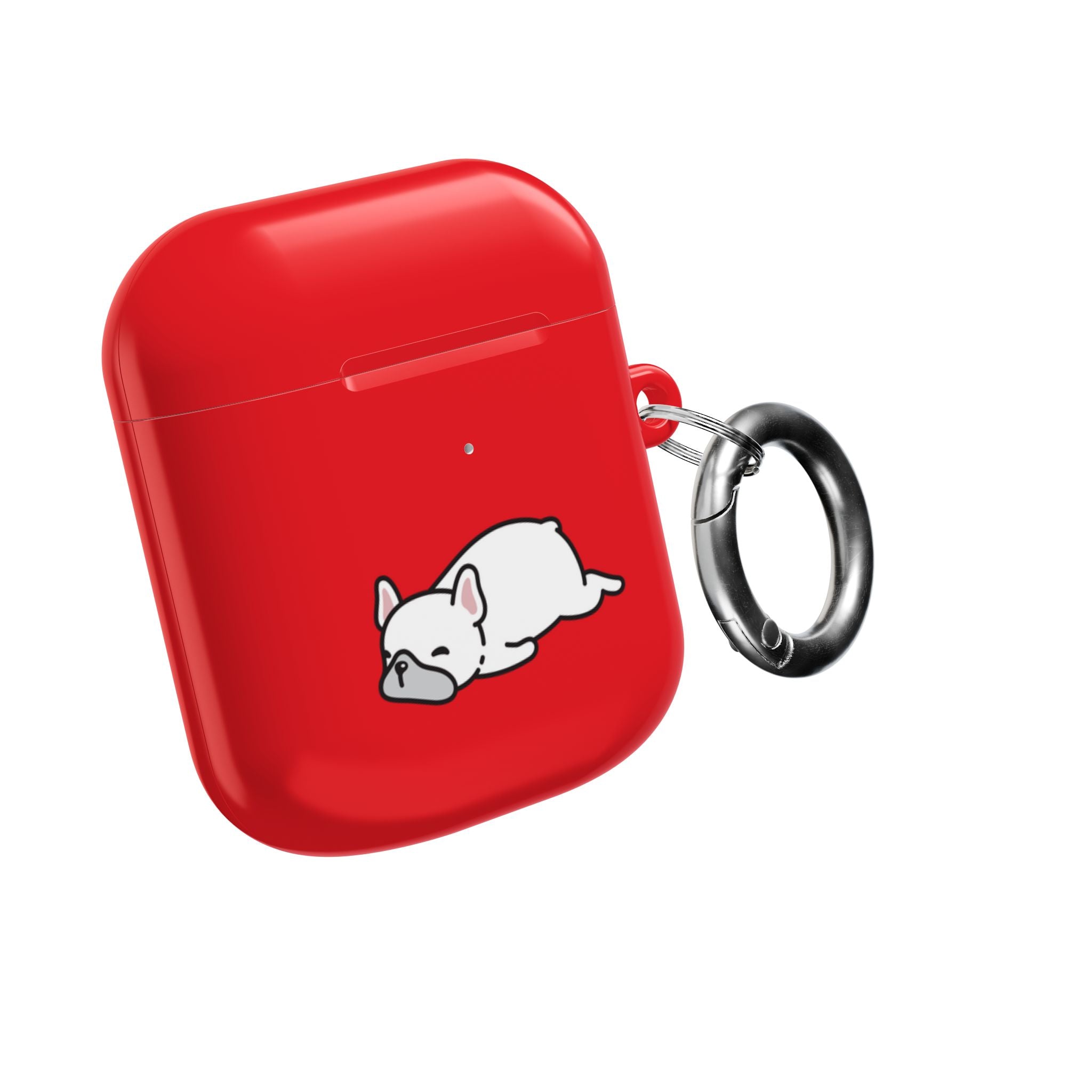 Red AirPods Case with a Snoozing Bulldog