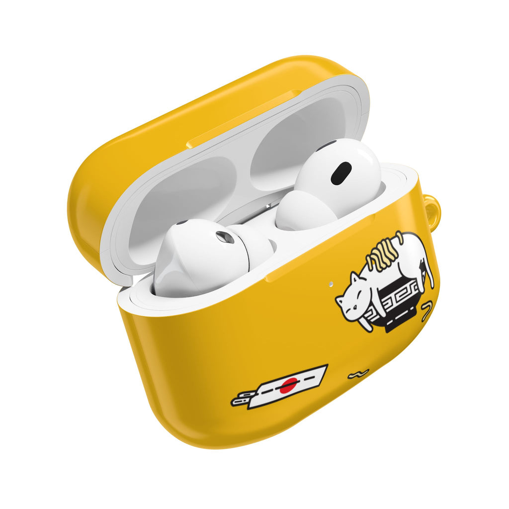 Japanese Cat & Chopsticks Yellow AirPods Case