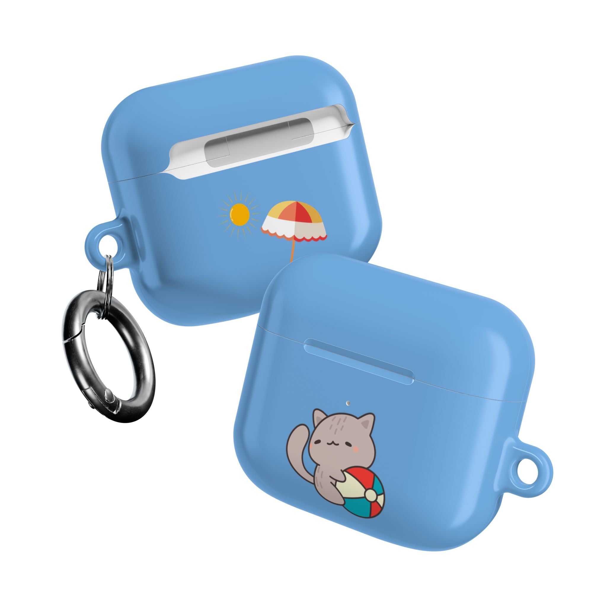 Cute Cat Beach AirPod Case with Beach Ball & Umbrella