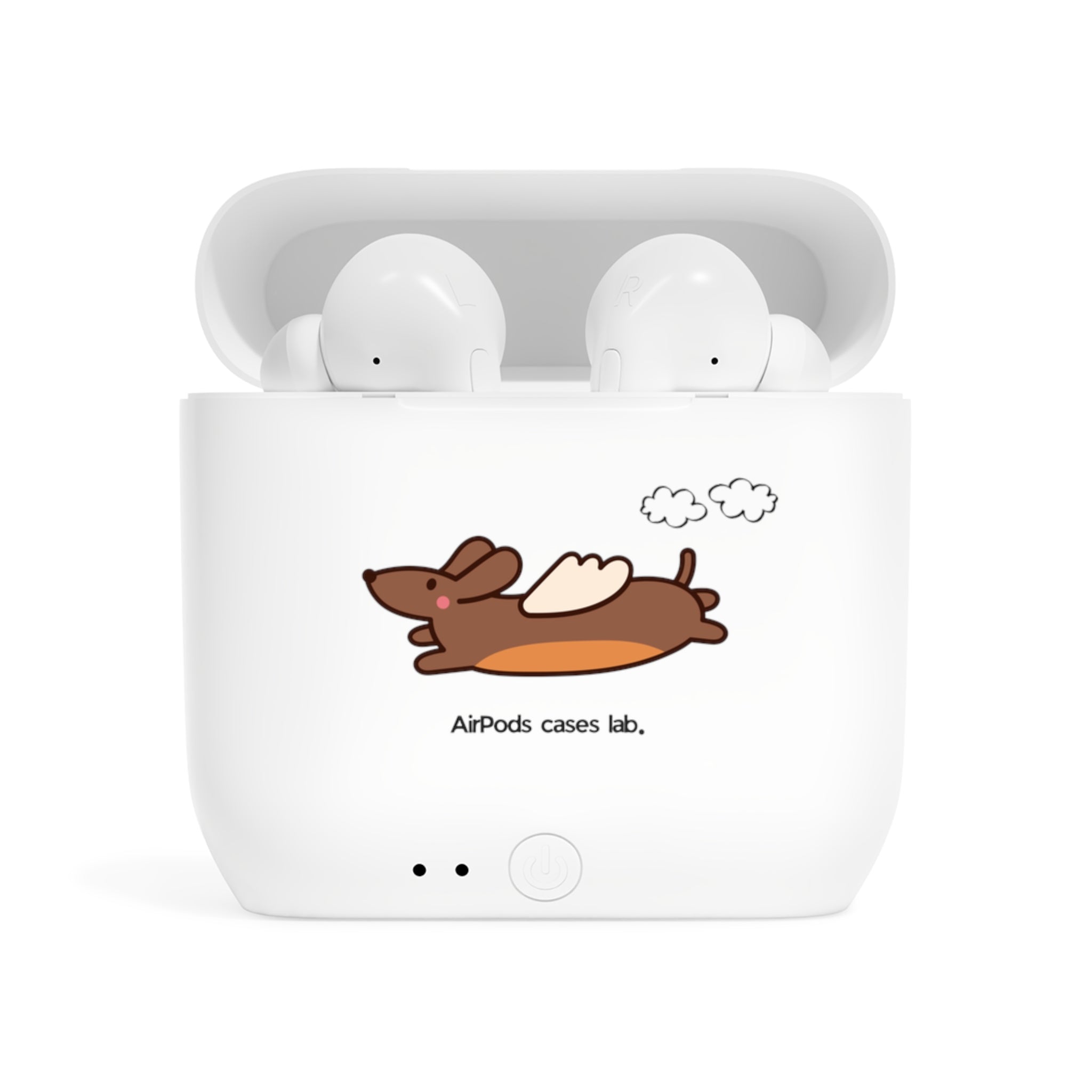 Dachshund Flying White Earbuds