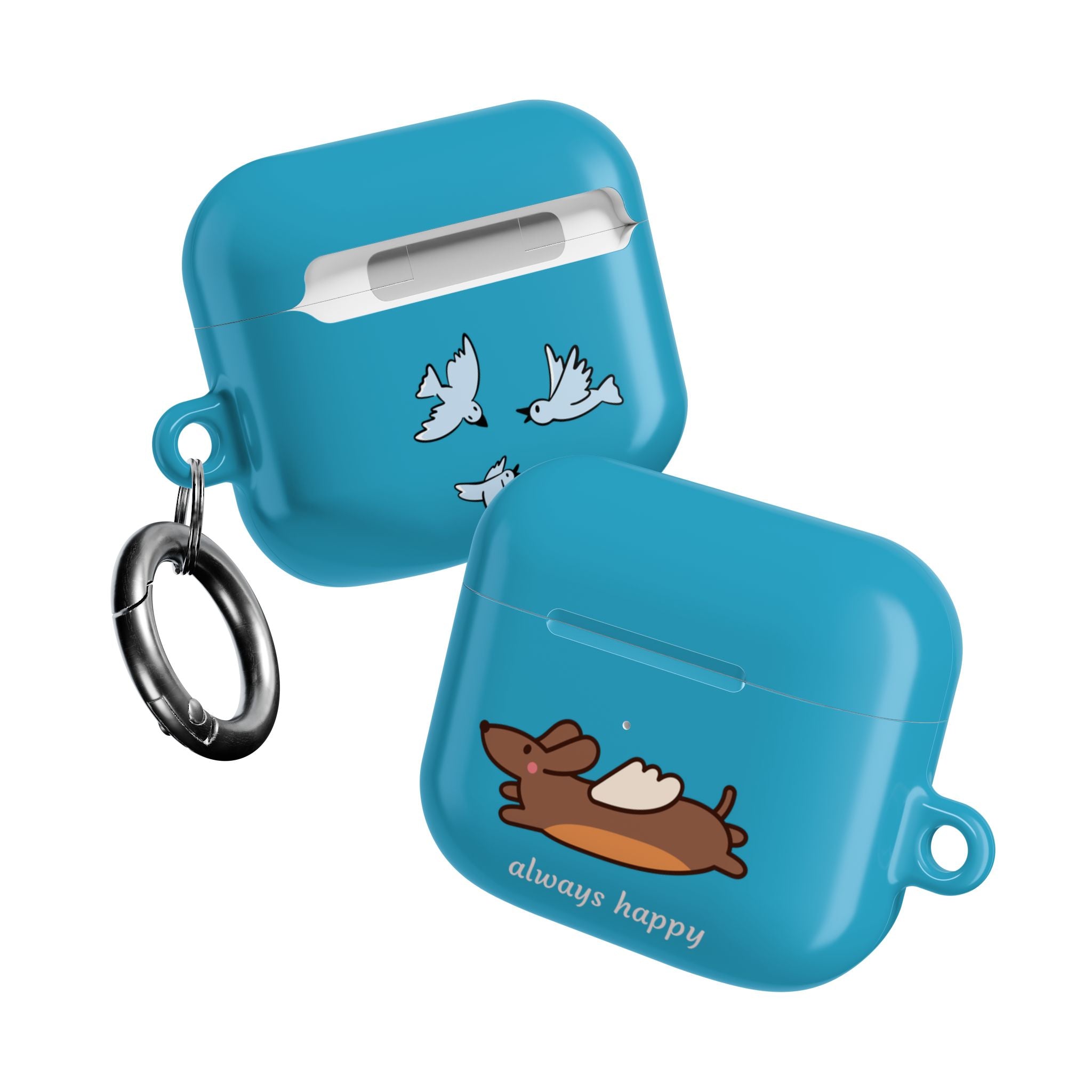 AirPod Case - Cute Flying Dachshund & Doves "always happy" Protective Case Cover