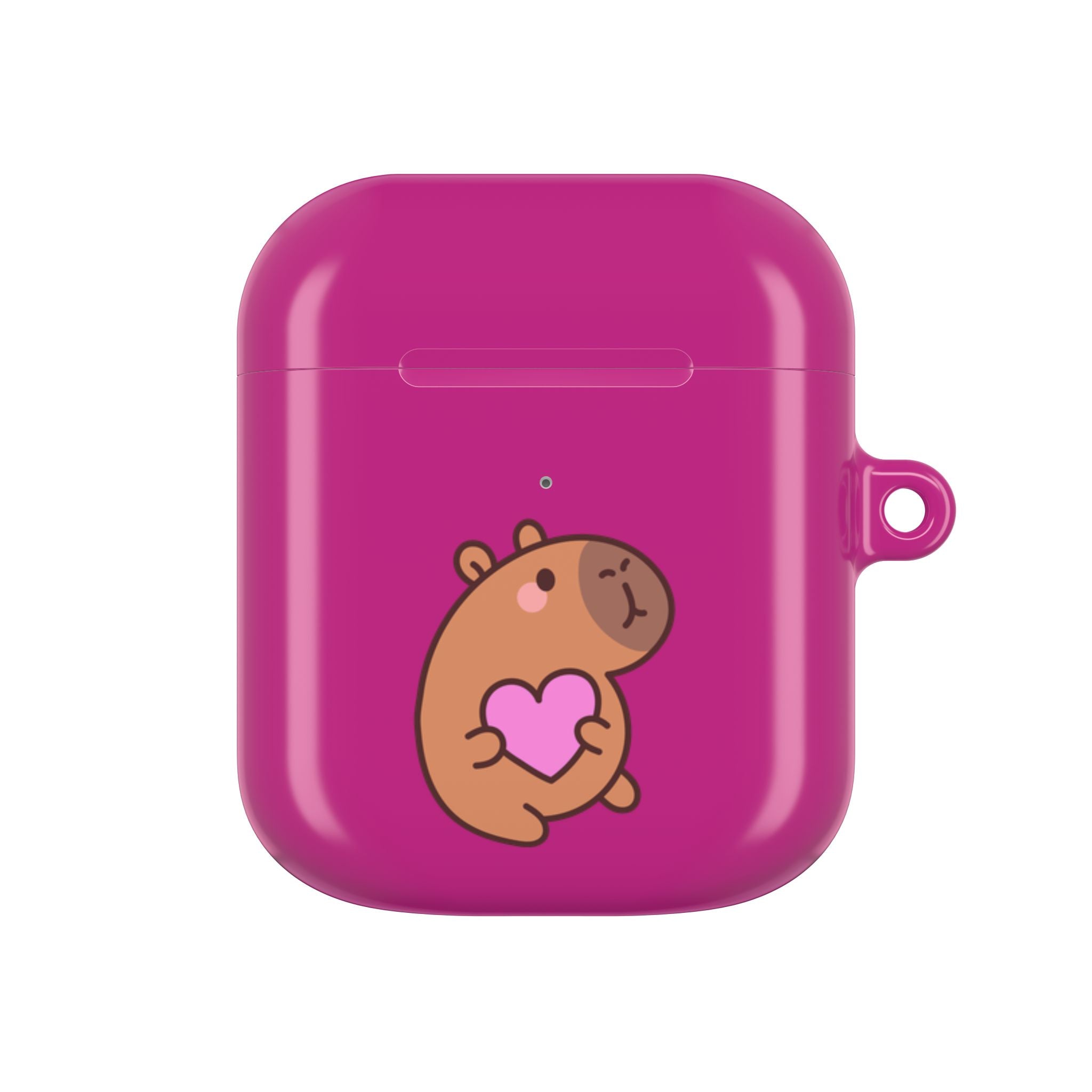 Pink Cute Capybara Heart AirPods Case