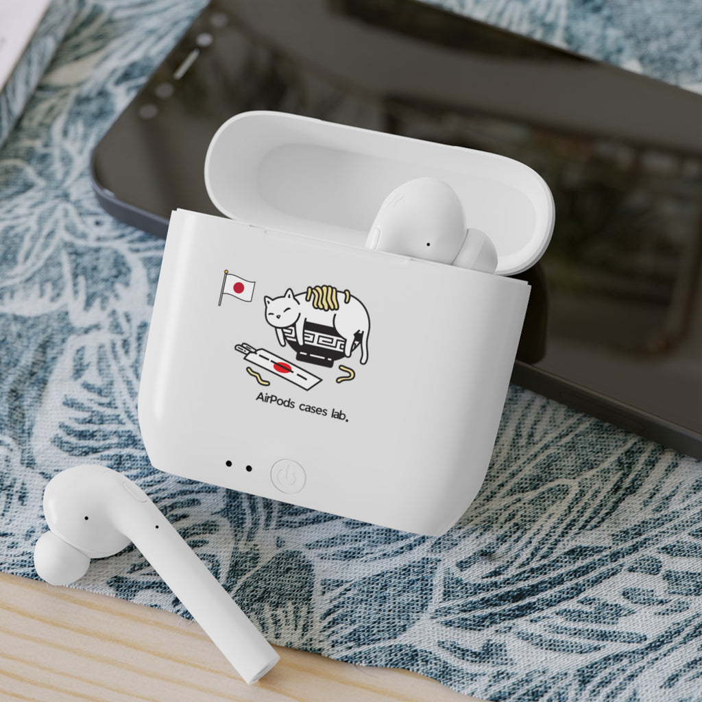 Japanese Sushi Cat White Earbuds