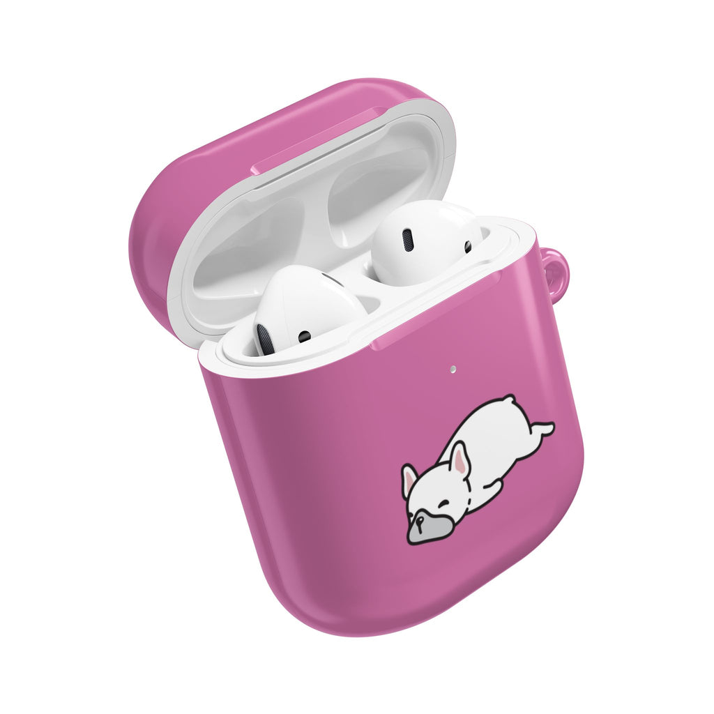 Pink AirPods Case with a Snoozing Bulldog