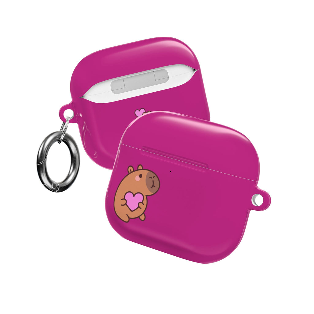 Pink Cute Capybara Heart AirPods Case