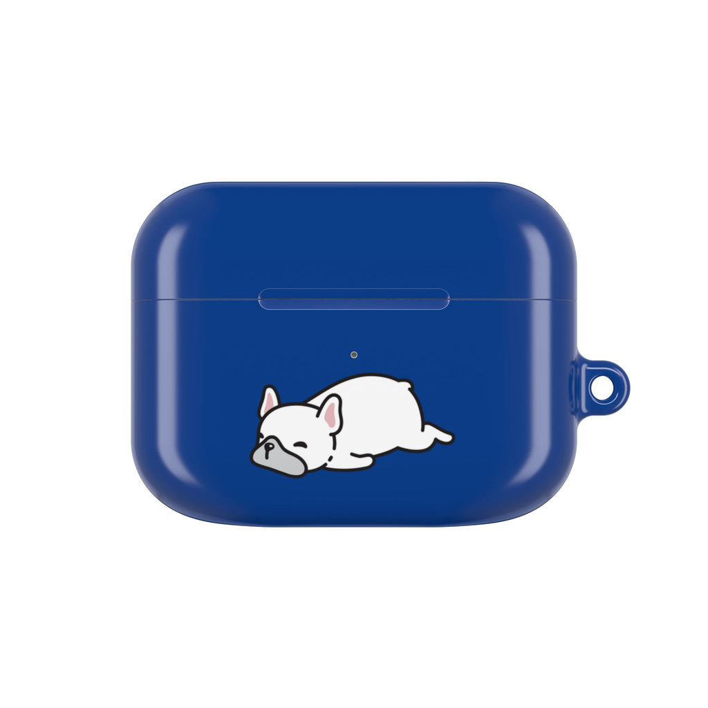 Blue AirPods Case with a Snoozing Bulldog