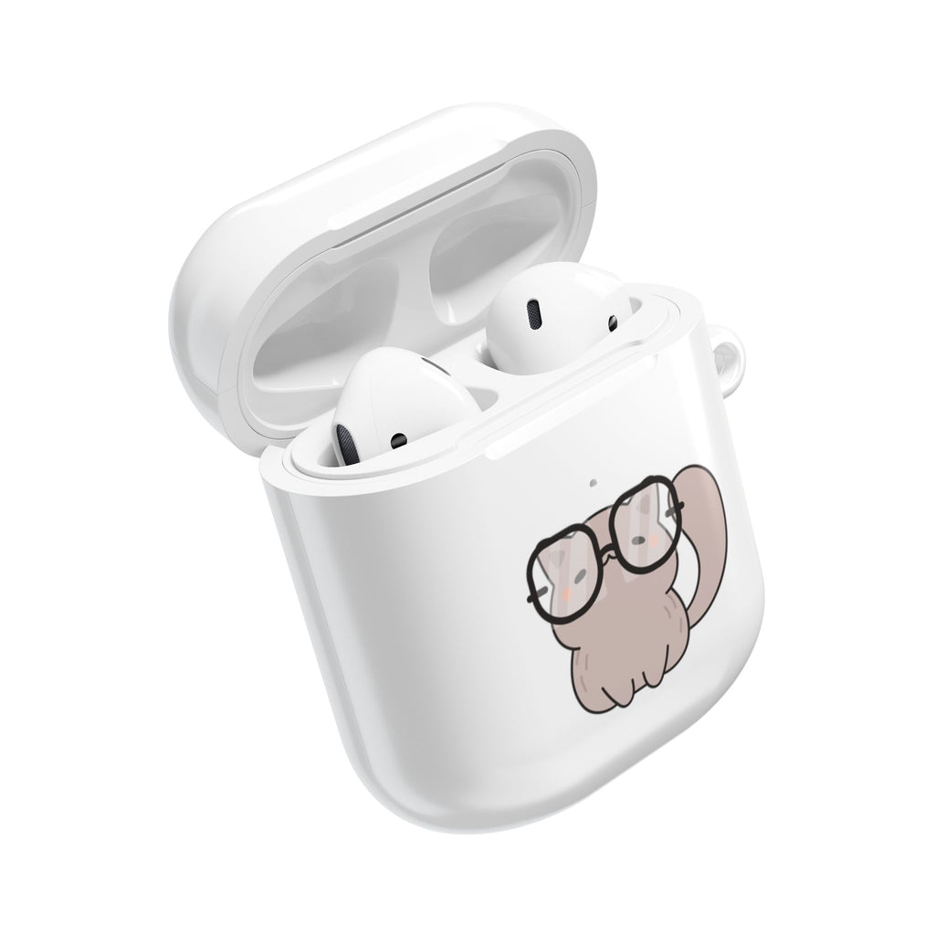Cute Cat & Fish AirPod Case - Protective Cover with Nerdy Glasses Cat Design